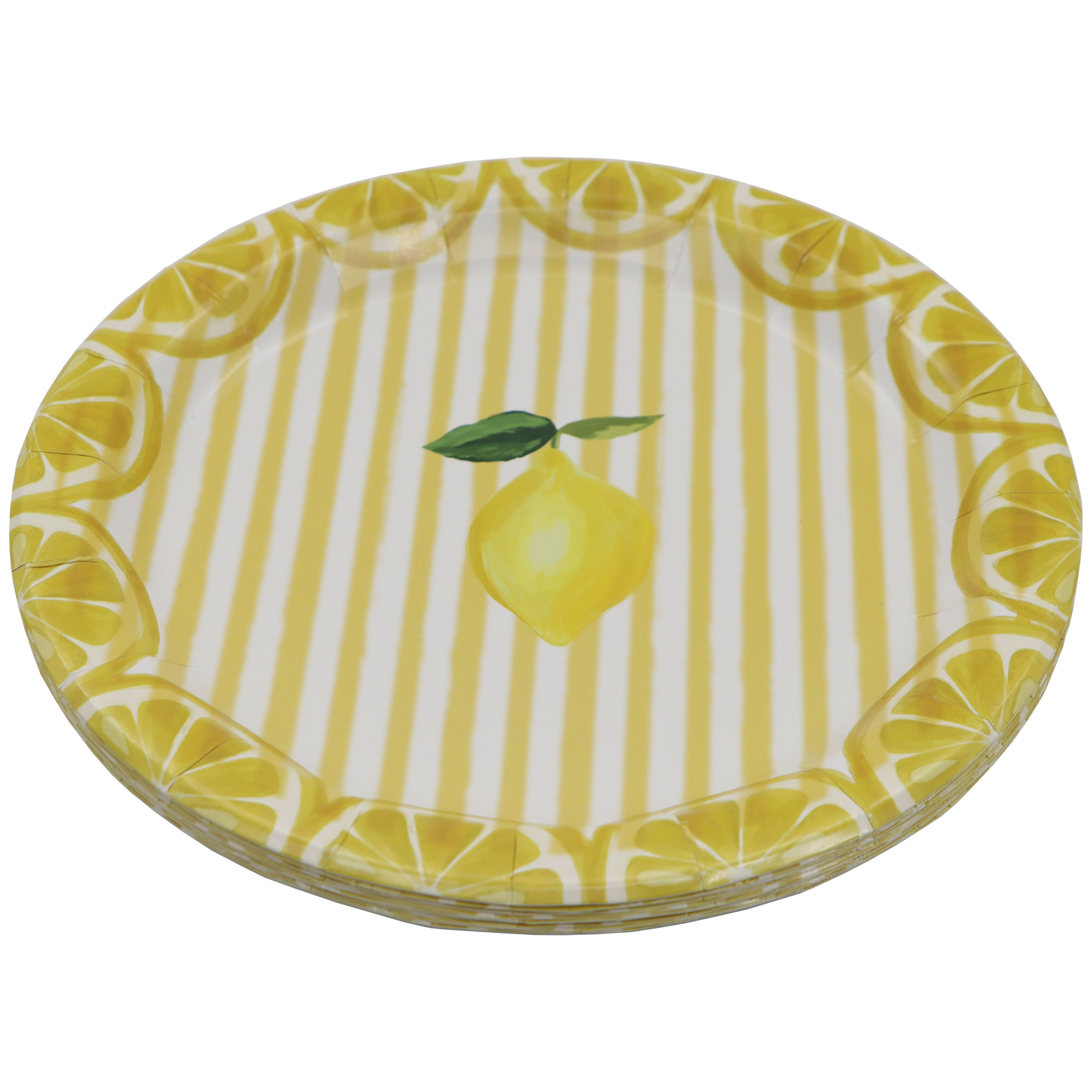Citrus Kitchen 7" Lemon Stripes Paper Snack Plates, 10ct. by Celebrate It™
