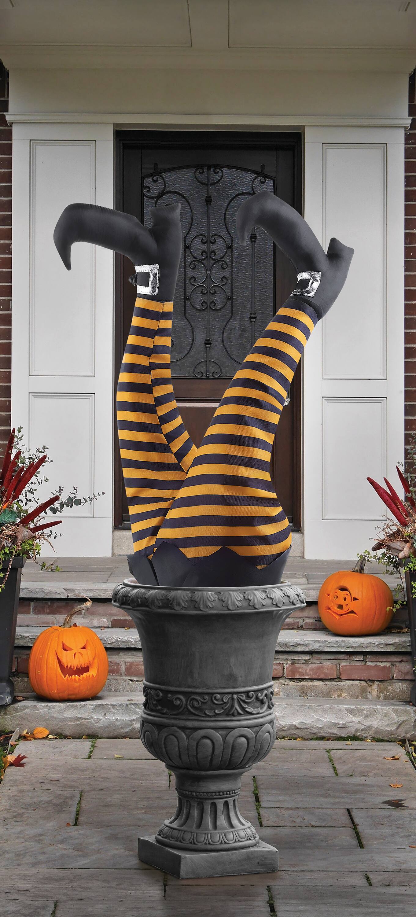24" Orange & Black Animated Witch Kickers Yard Stake
