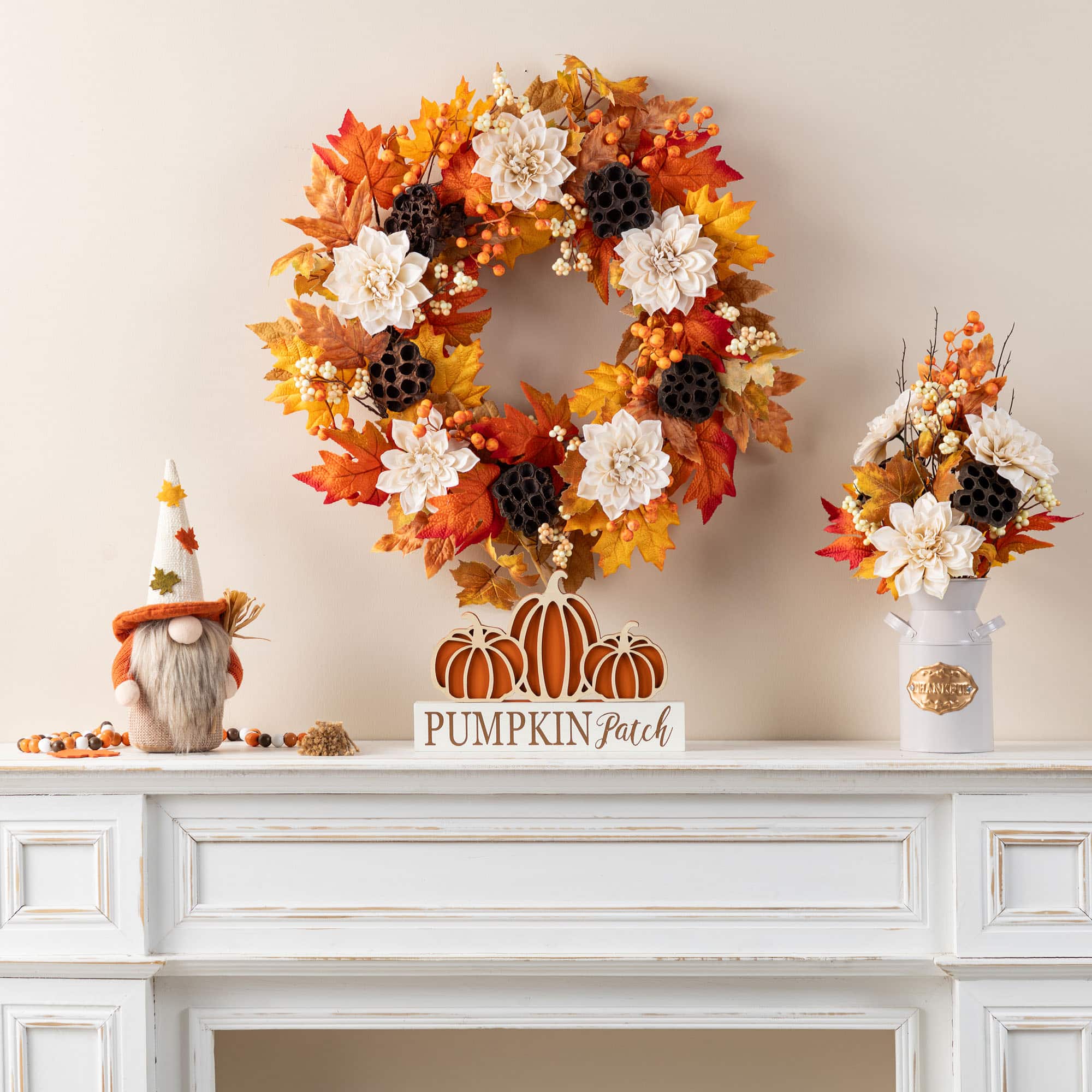 Glitzhome® 24" Fall Dahlia, Lotus Pod and Berry Wreath