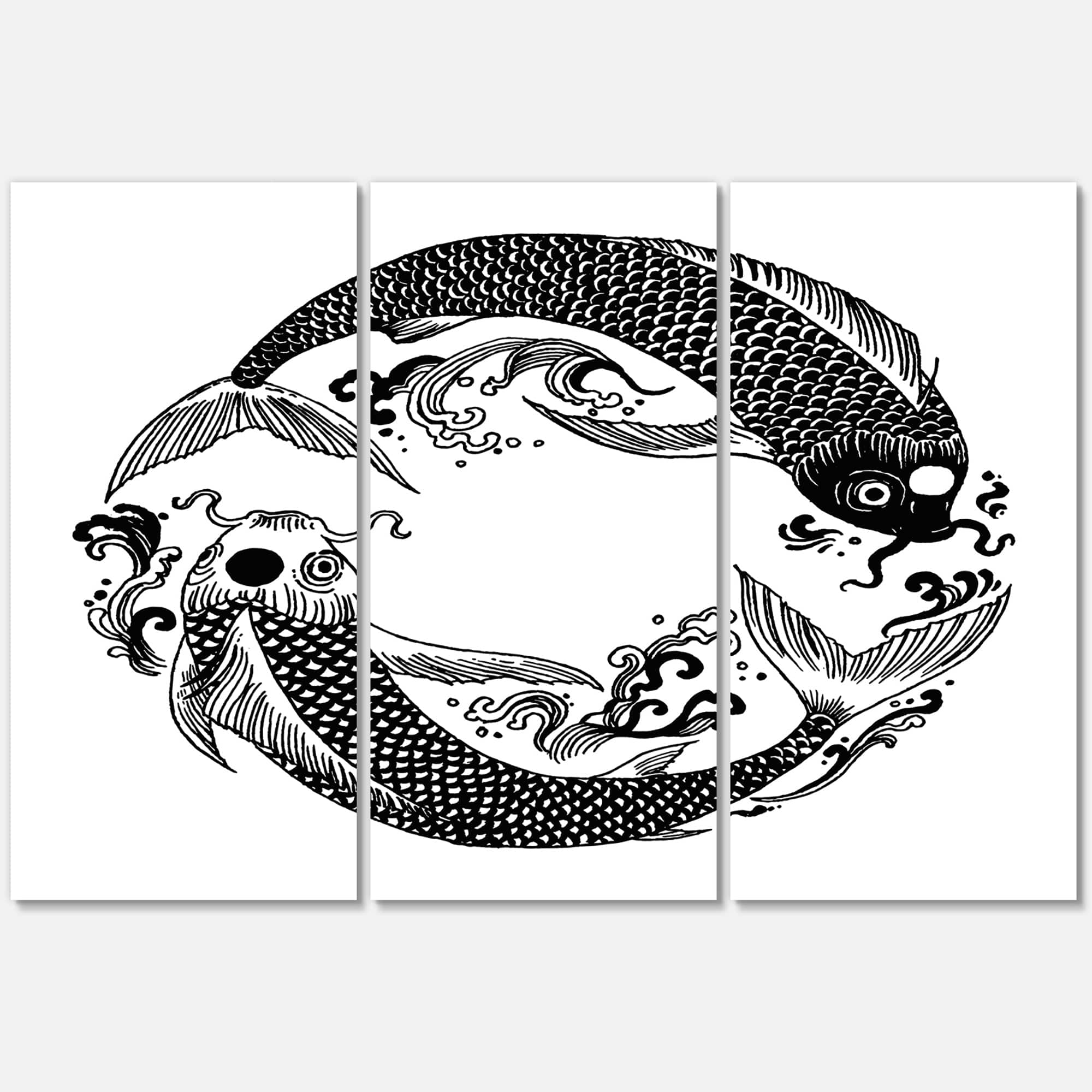 Designart - Chinese Koi Fish In Chinoiserie Style III - Nautical &#x26; Coastal Canvas Wall Art Print