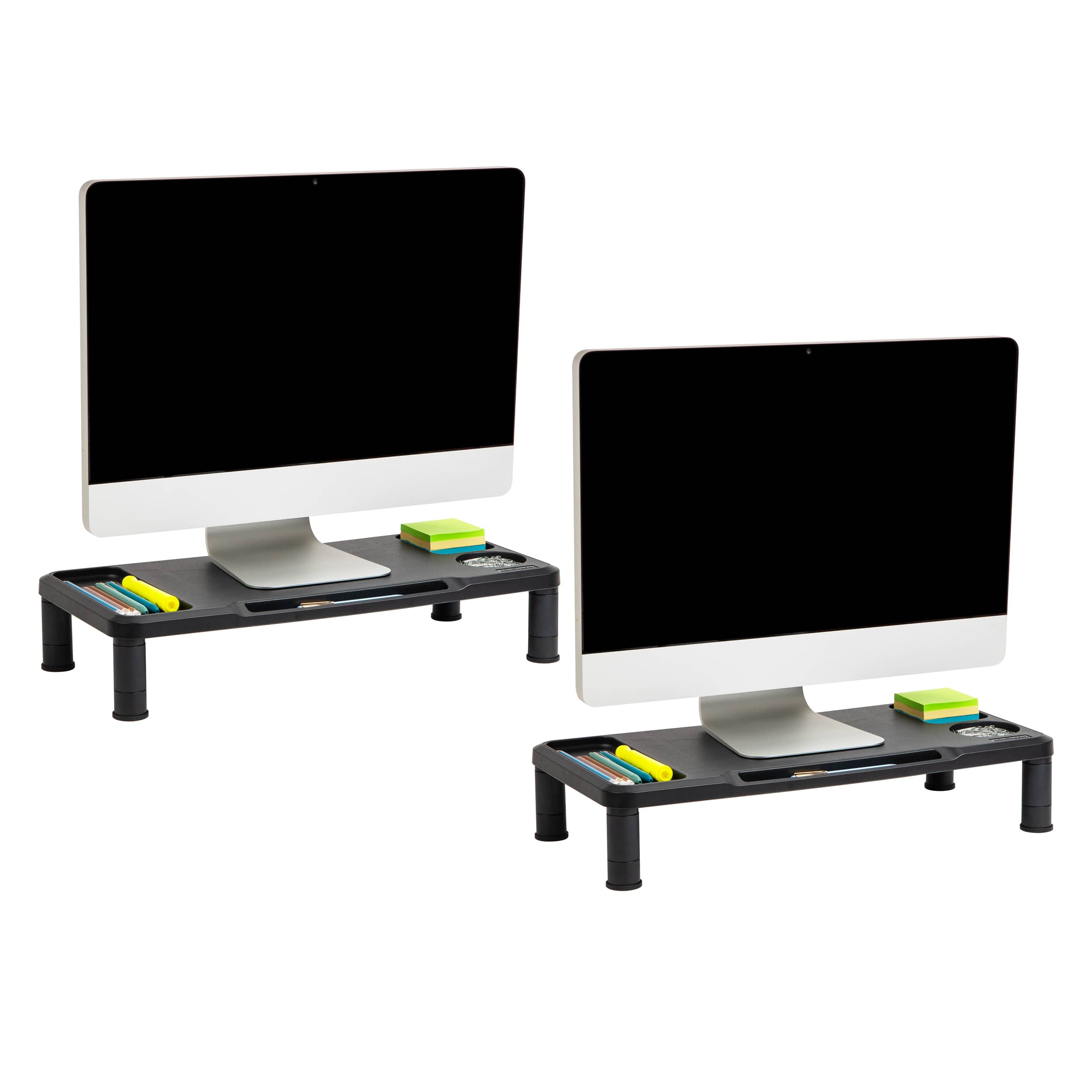 Mind Reader Monitor Stand, Laptop Riser, Desktop Organizer, Office, Plastic, Set of 2, Black