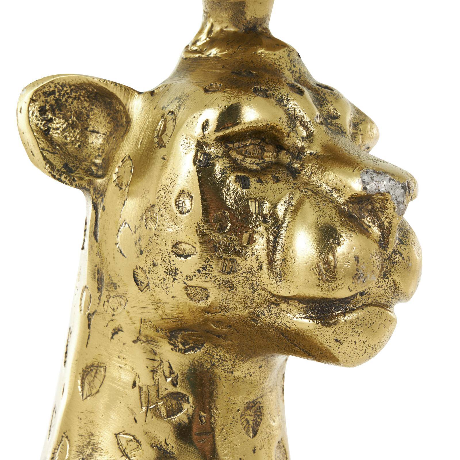 25&#x22; Gold Aluminum Leopard Spotted Sitting Accent Table with Glass Tabletop