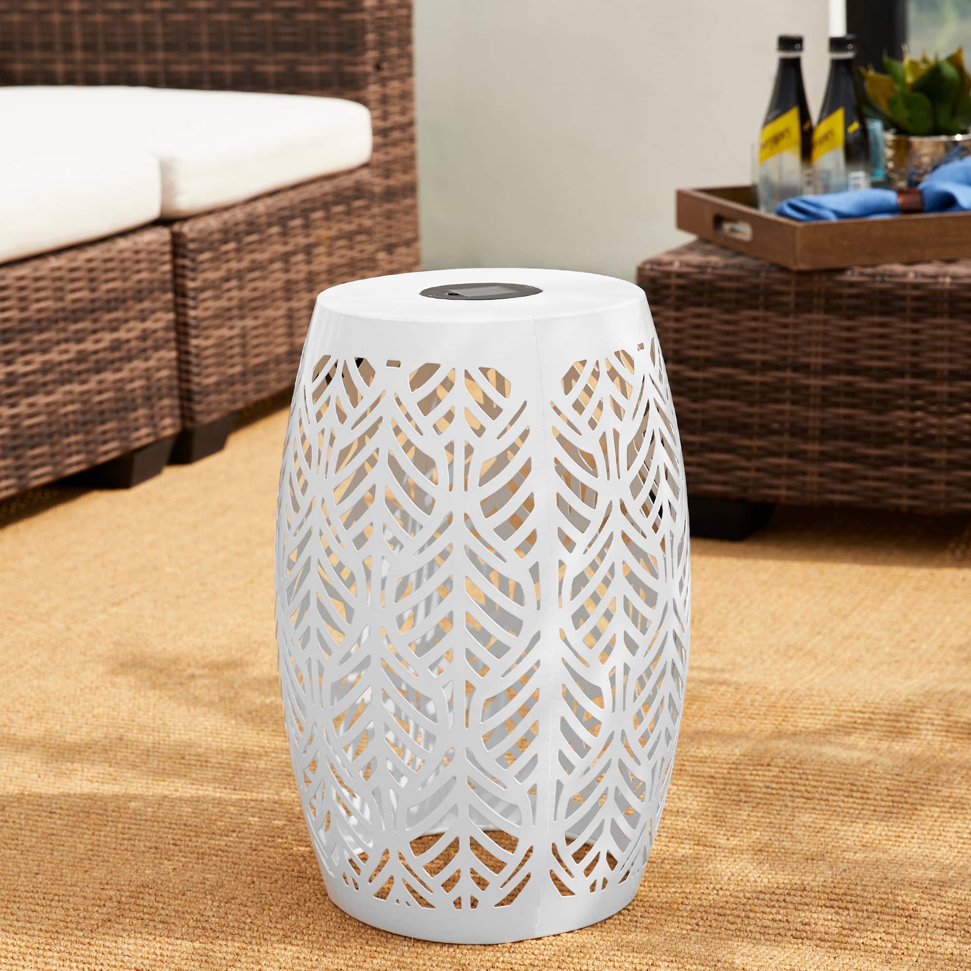 Glitzhome&#xAE; 18.25&#x22; Multifunctional Solar Powdered Iron Leaf Cutout Garden Stool