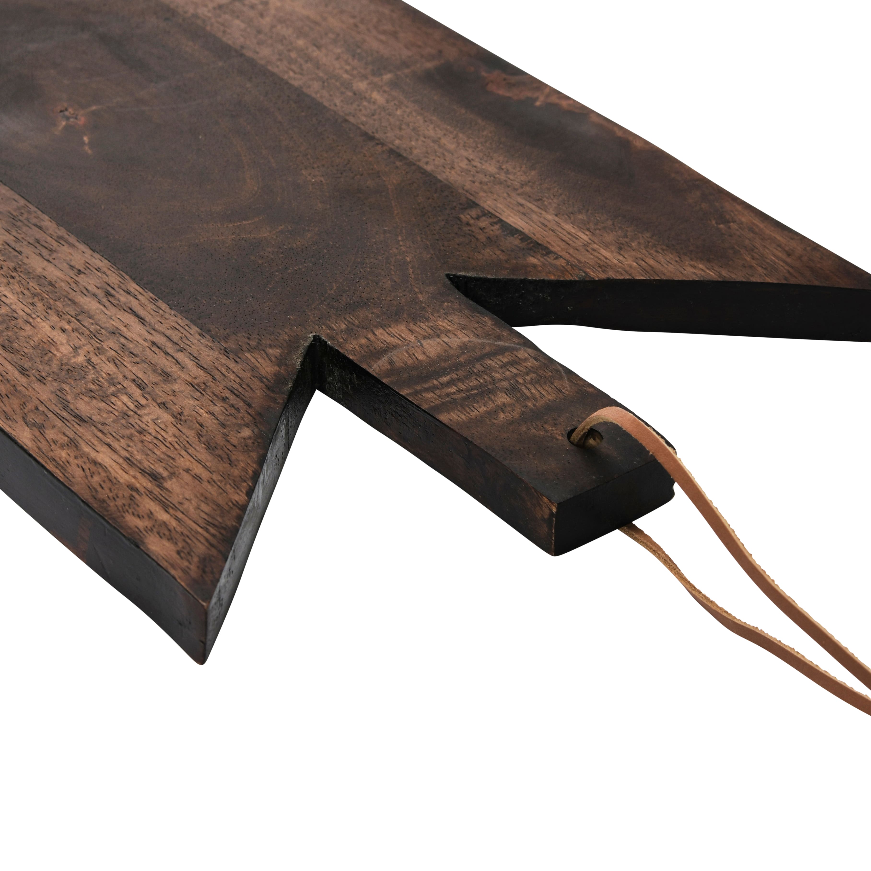 12&#x22; Walnut Geometric Wood Cutting Board with Leather Tie