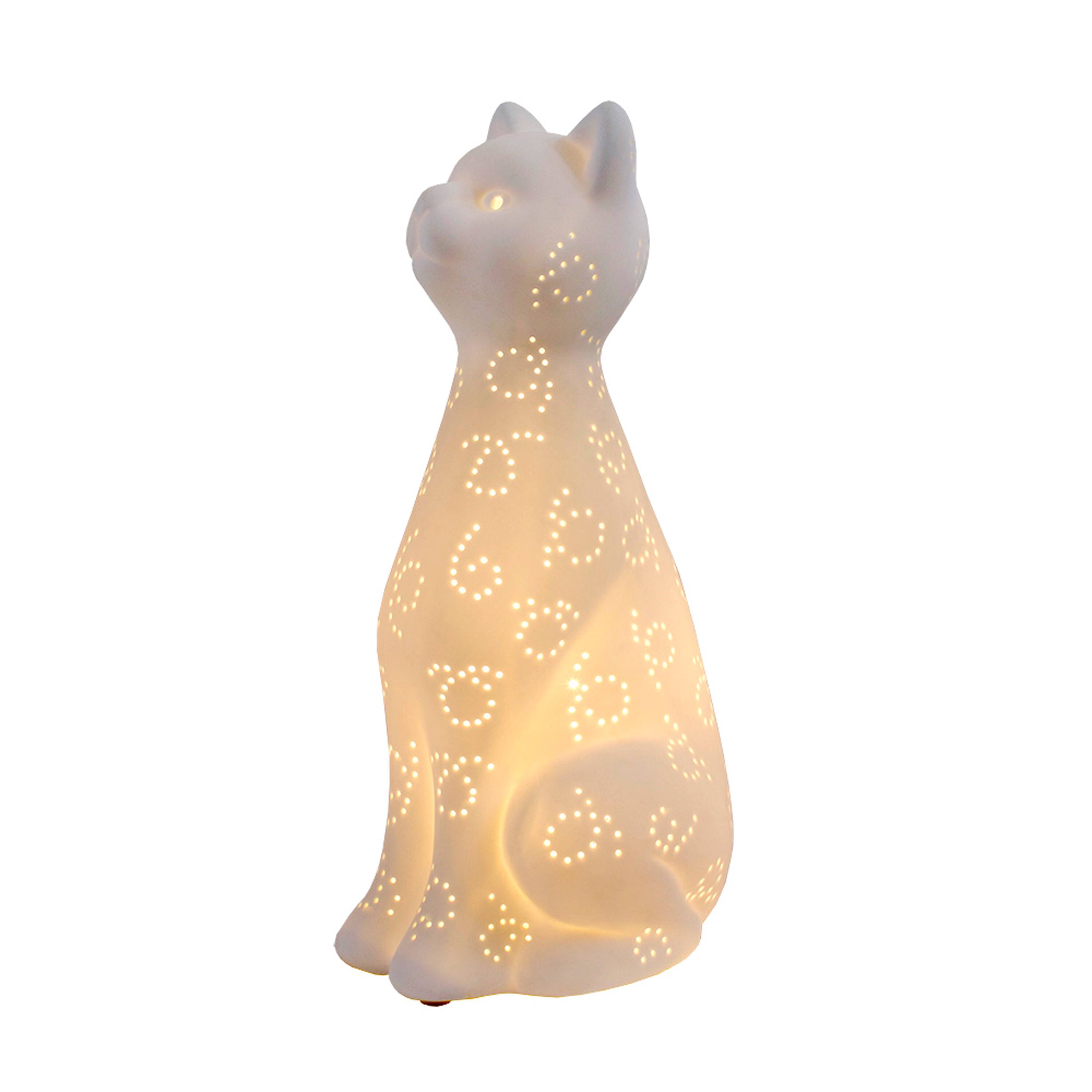 Simple Designs Porcelain Kitty Cat Shaped Animal Light Table Lamp