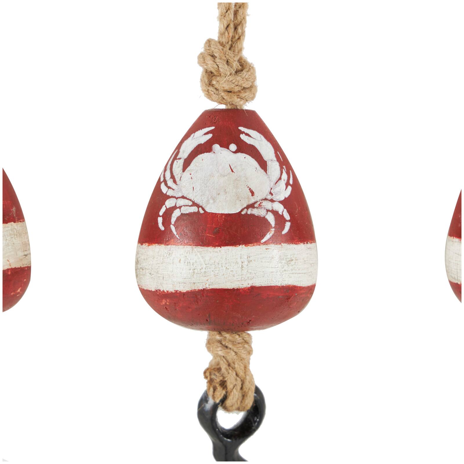 Red Wood Buoy Wall Hook with Jute Rope and Metal Hook Set