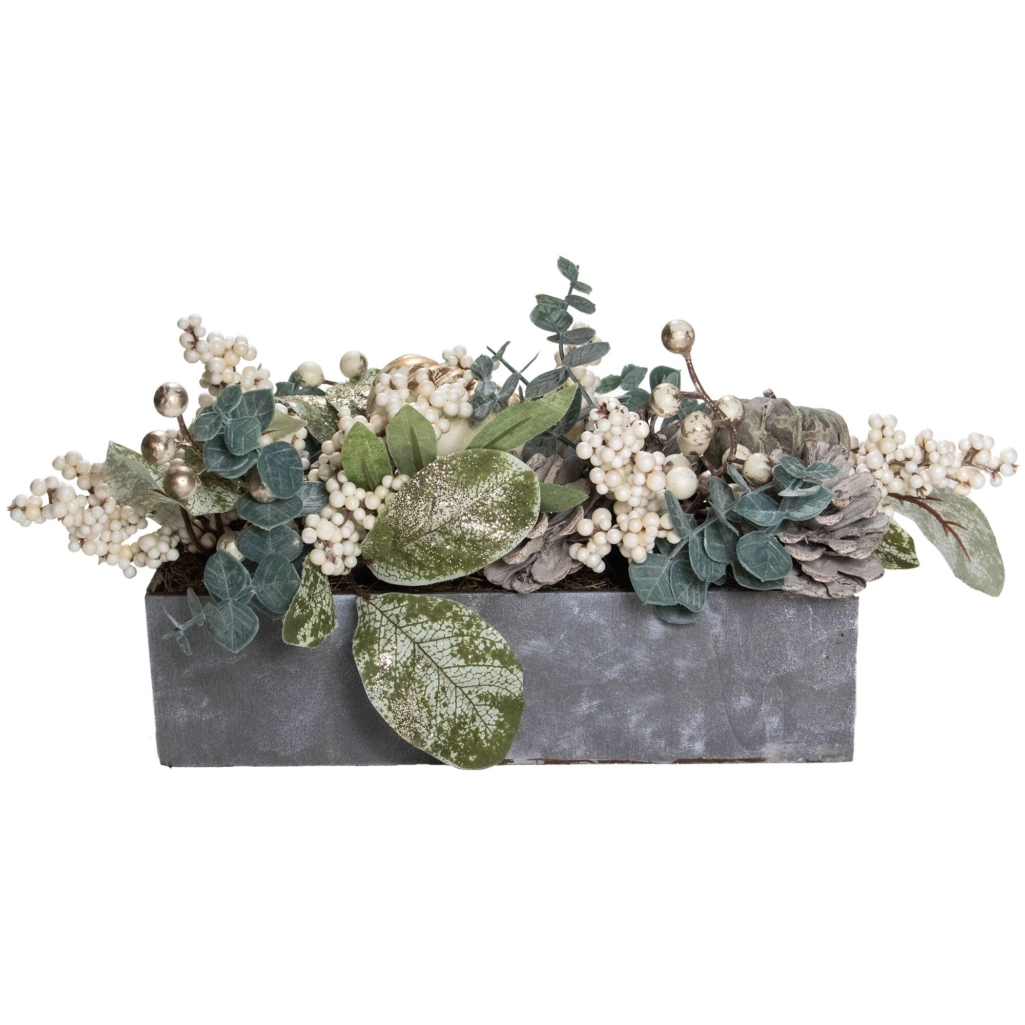 12&#x22; Gray &#x26; Gold Pumpkin &#x26; Leaf Floral Arrangement