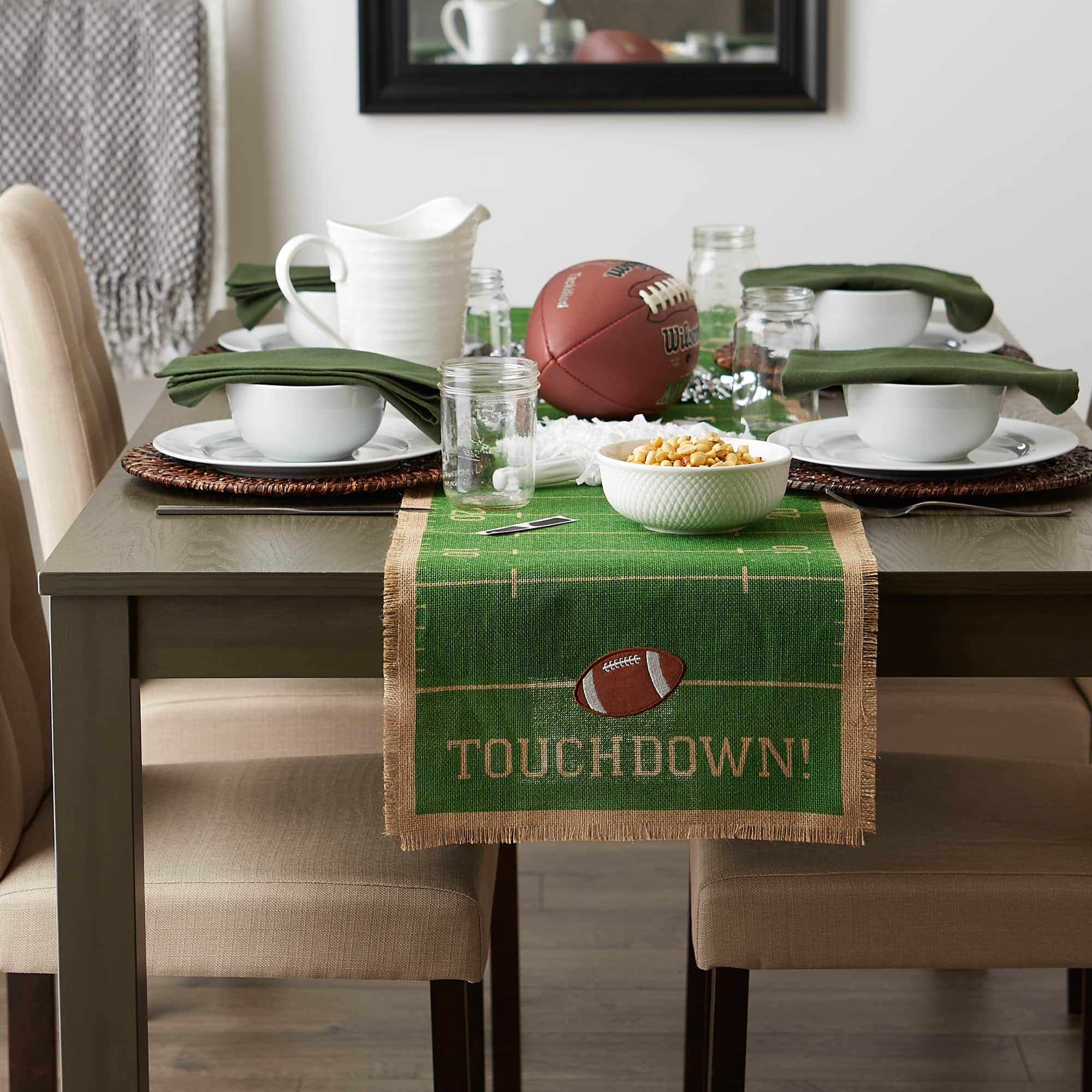 DII&#xAE; Touchdown Print Jute Table Runner 14X74