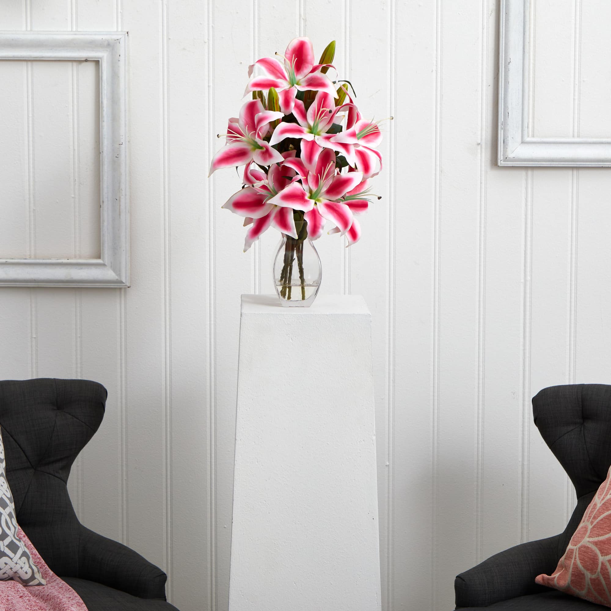 18&#x22; Pink Rubrum Lily Arrangement with Decorative Vase