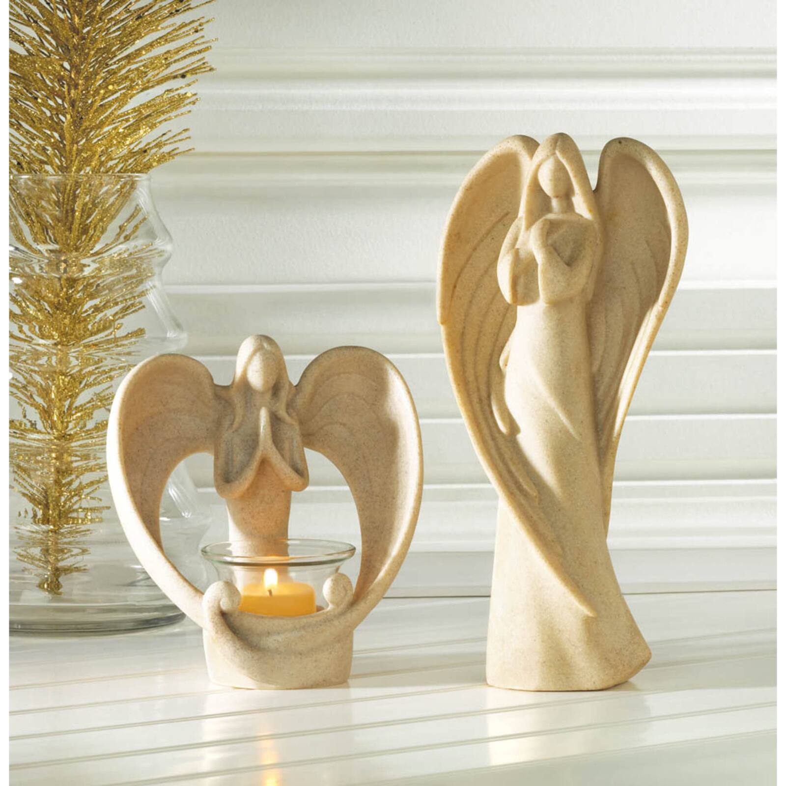 Elegant Minimalistic Guardian Angel Figurine Prayer Statue  4.5&#x22; x 2.38&#x22; x 9.25&#x22;