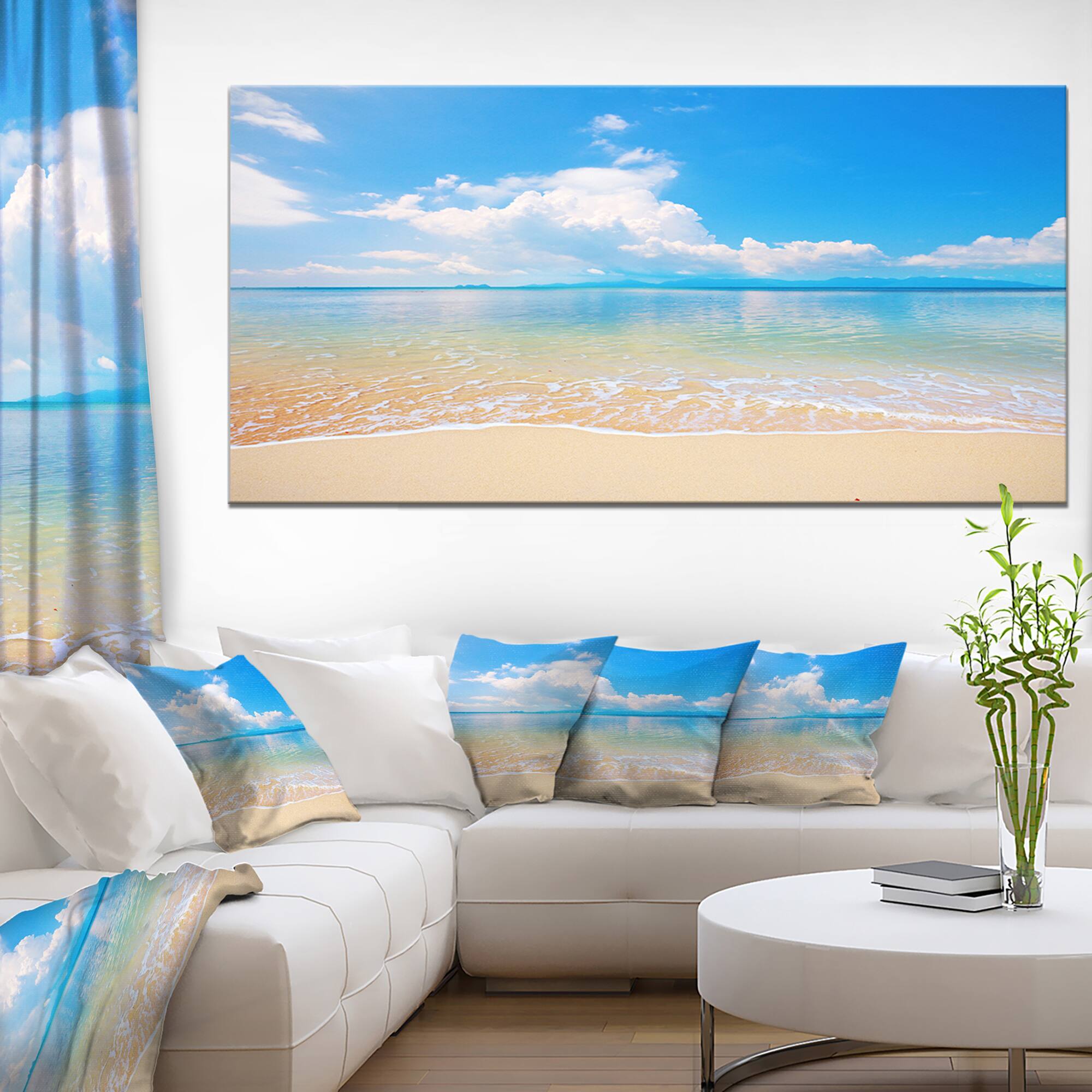 Designart - Large Clouds Over Calm Beach - Seashore Photo Canvas Print