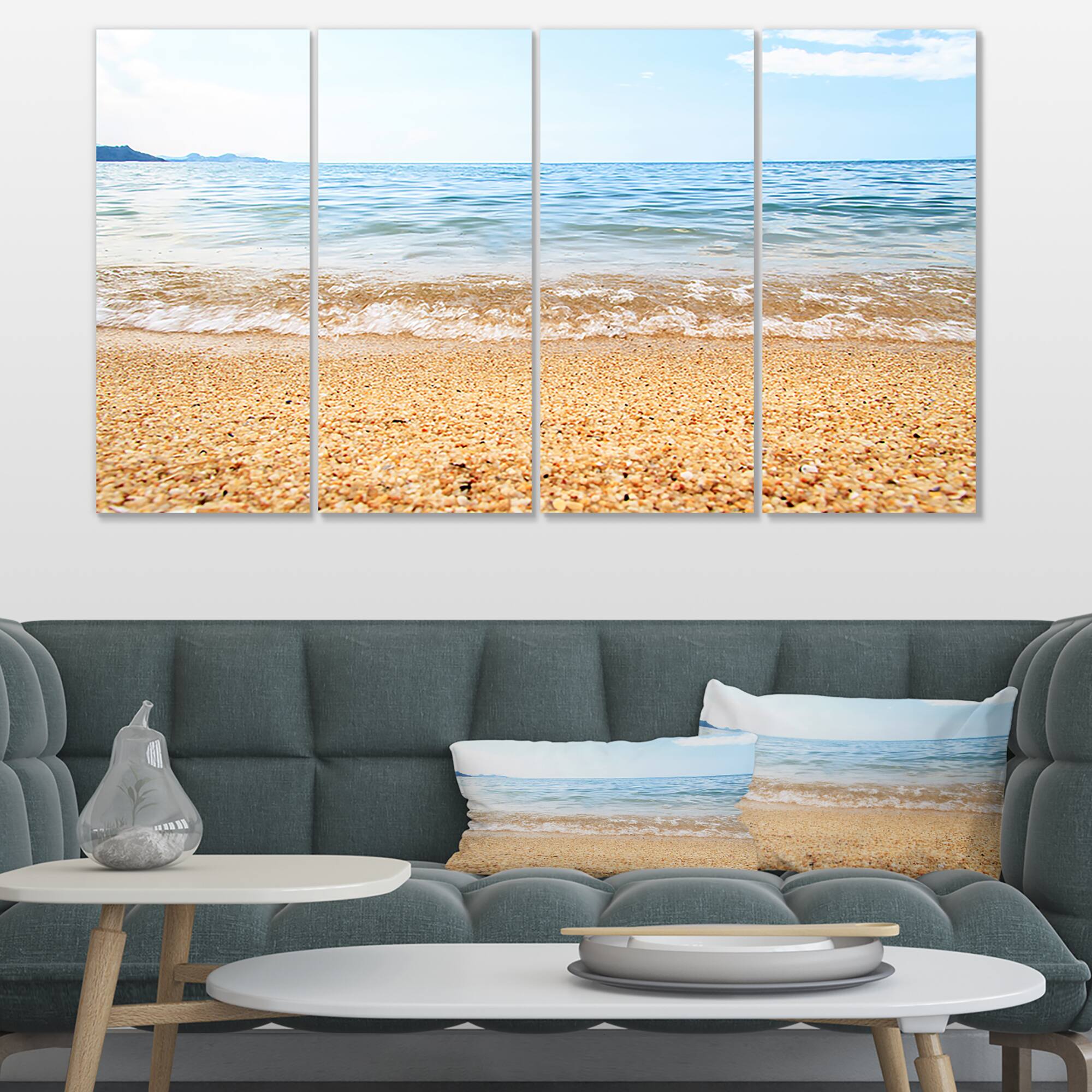 Designart - Blue Seashore with Pebble Stones