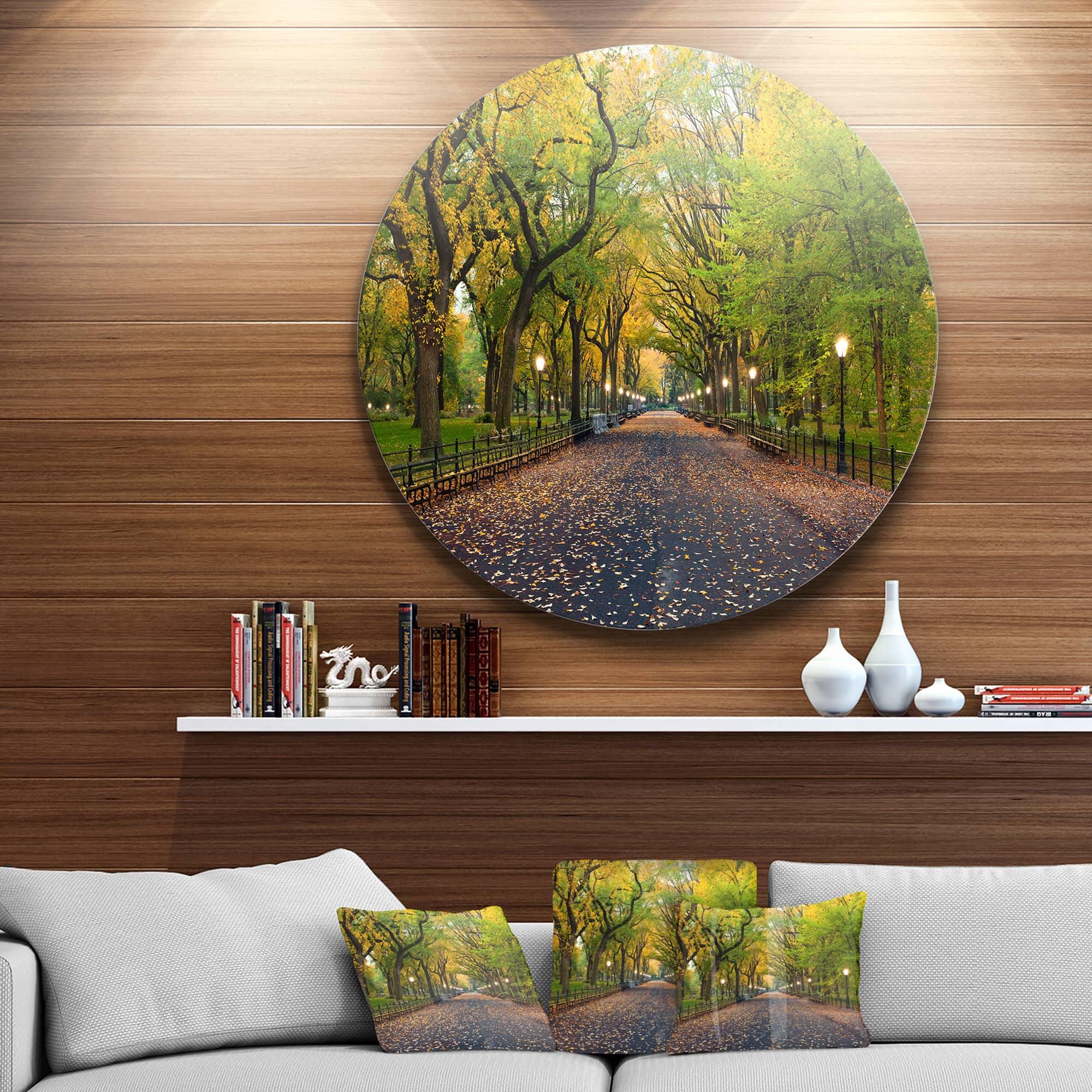 Designart - The Mall Area in Central Park' Disc Large Landscape Metal Circle Wall Art