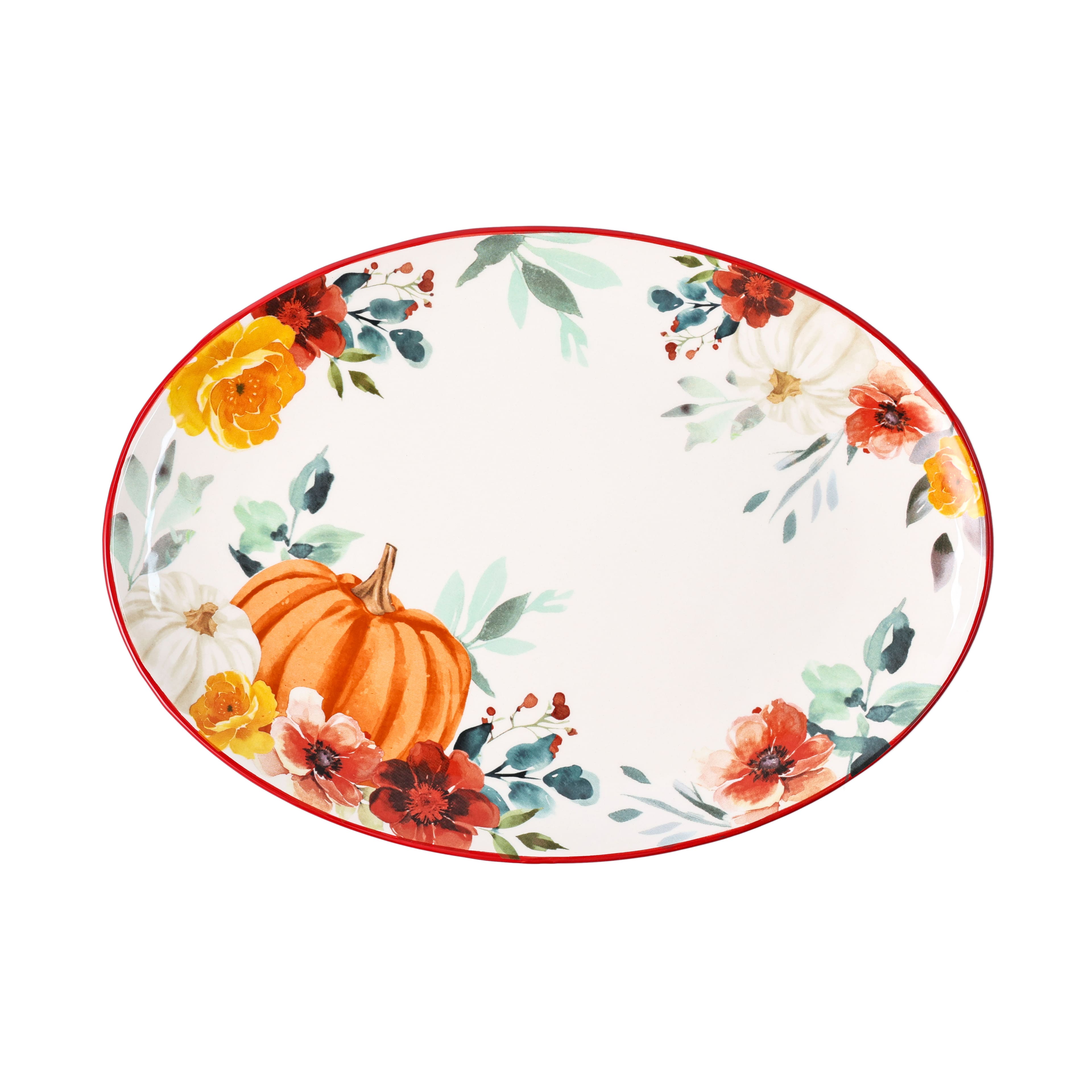 14" Pumpkin & Fall Florals Oval Platter by Ashland®