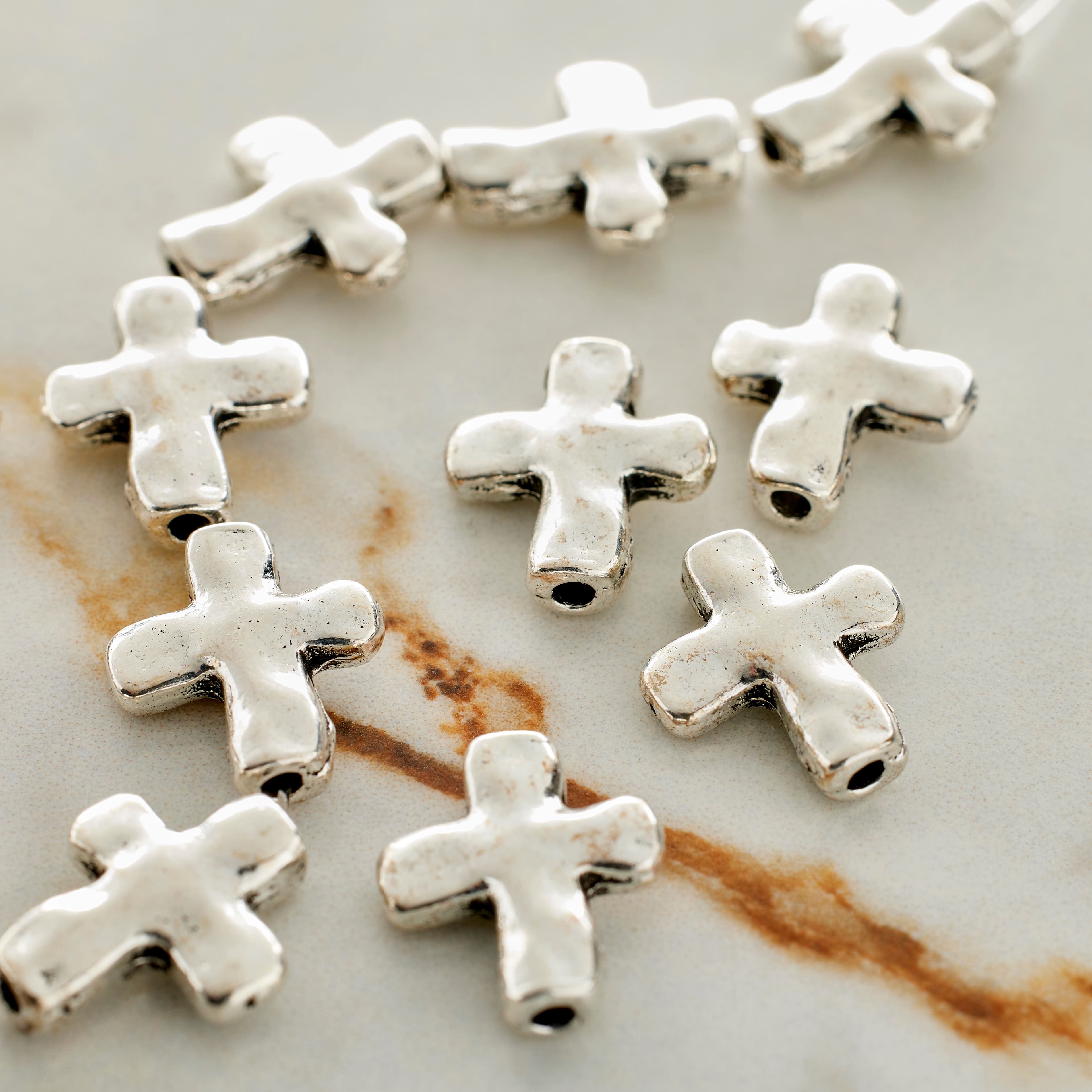 12 Pack: Silver Plated Wavy Metal Cross Beads, 13mm by Bead Landing™