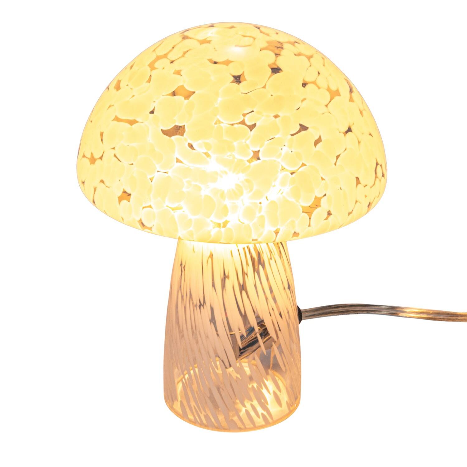 Hello Honey® 7.75" White Round Blown Glass Mushroom Shaped Table Lamp with Inline Switch