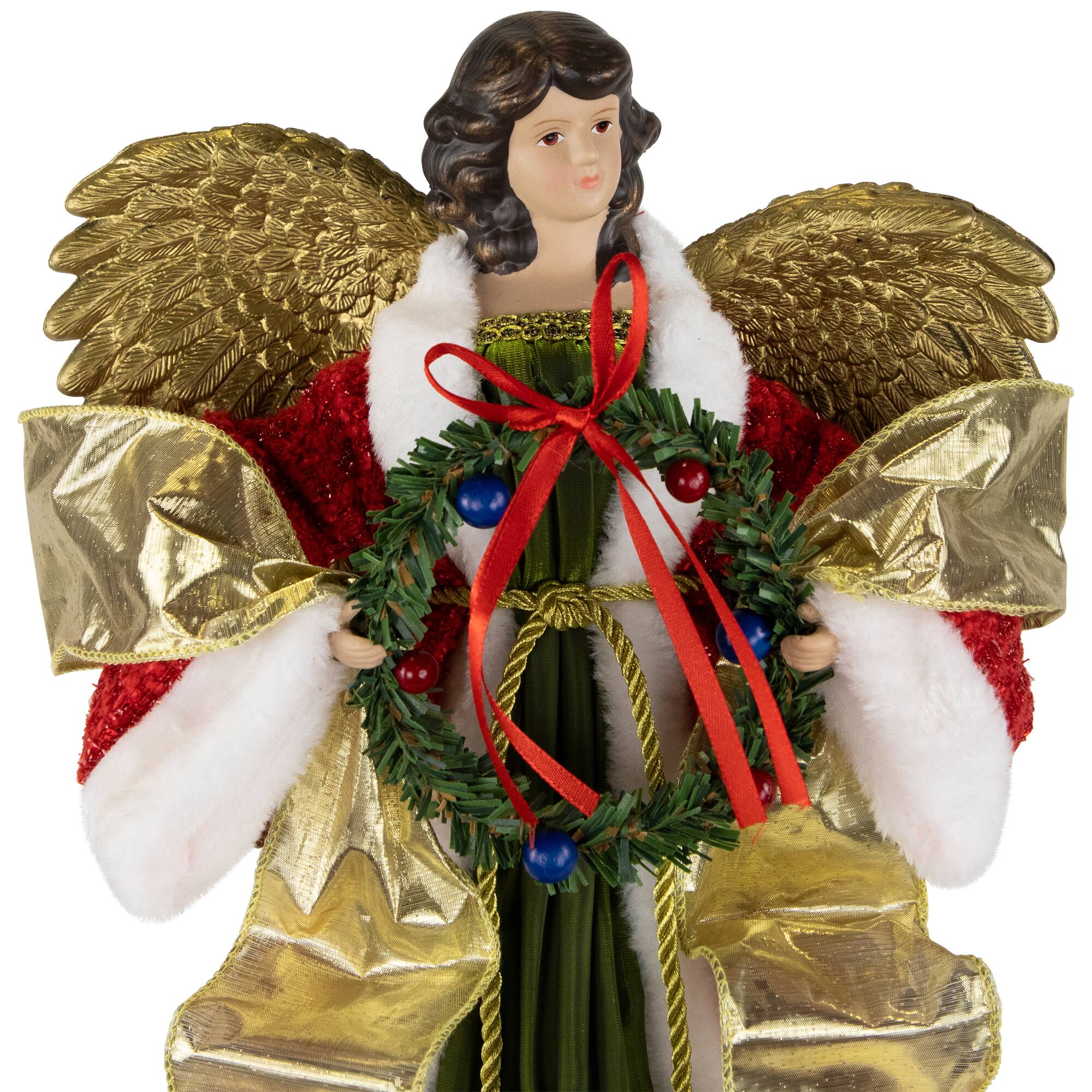18" Unlit Red and Green Angel with Wreath Christmas Tree Topper