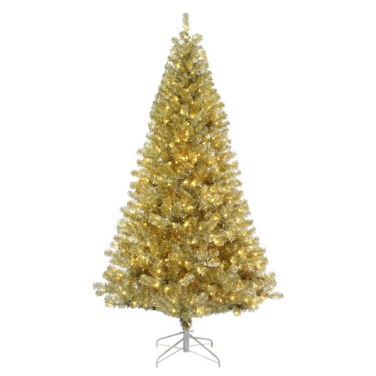 5ft. Pre-Lit Champagne Gold Tinsel Artificial Christmas Tree, Warm ...