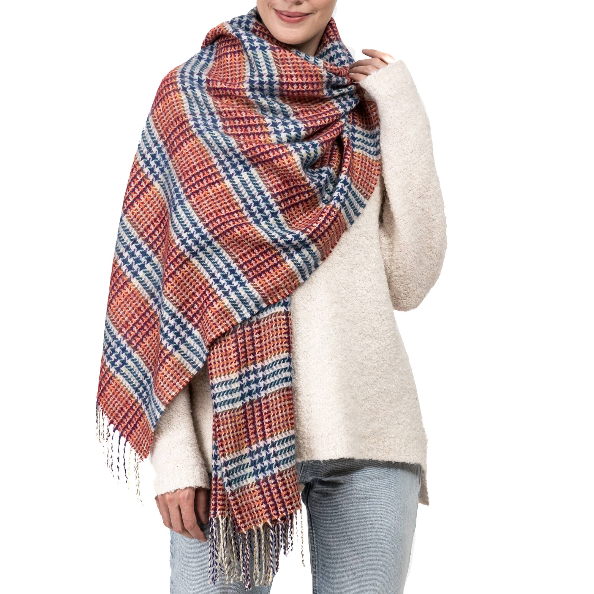 Glitzhome® 70" Orange, White & Gray Scarf with Tassels