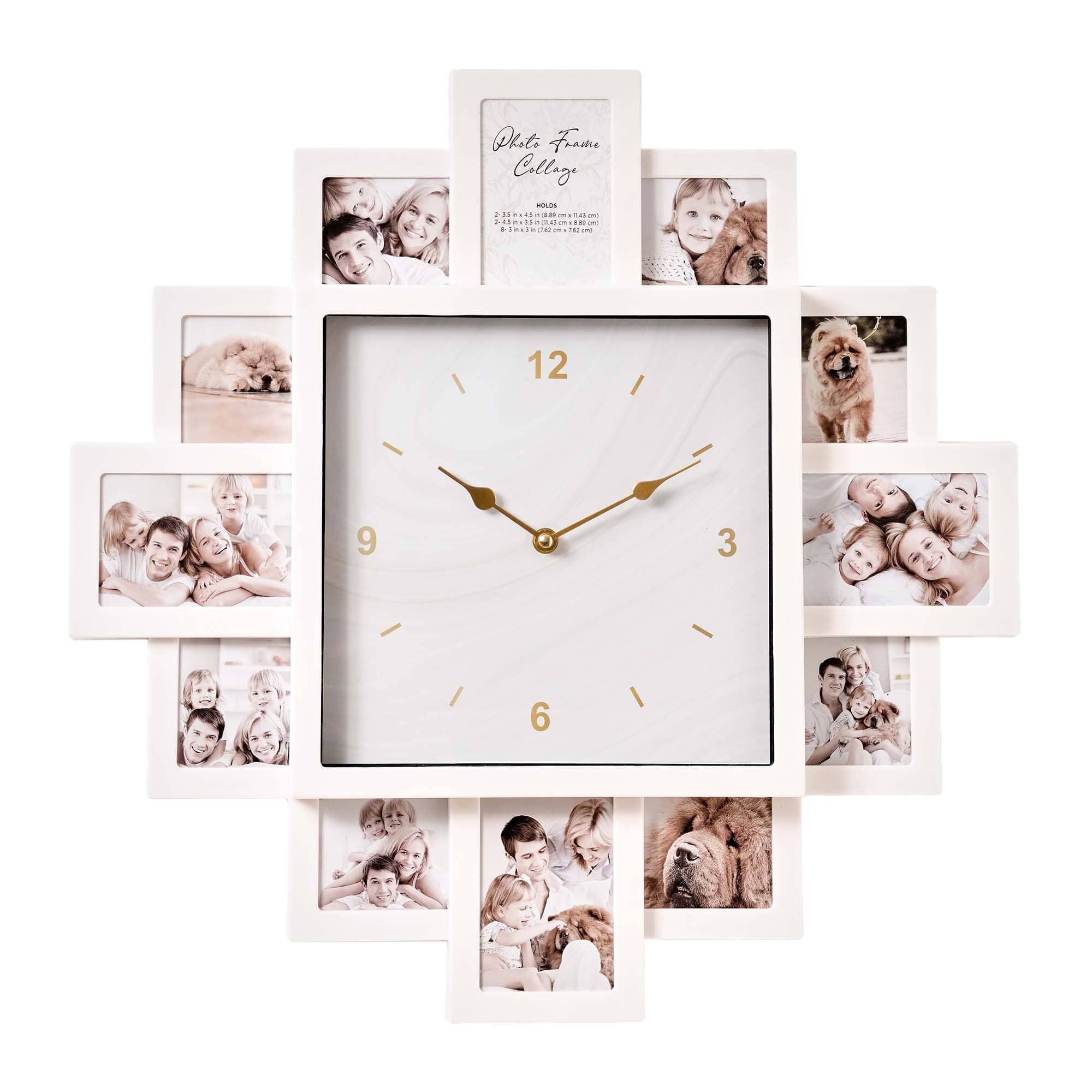 American Art Decor Picture Frame Collage Clock 12 Photo Display Slots White, 20" x 20"