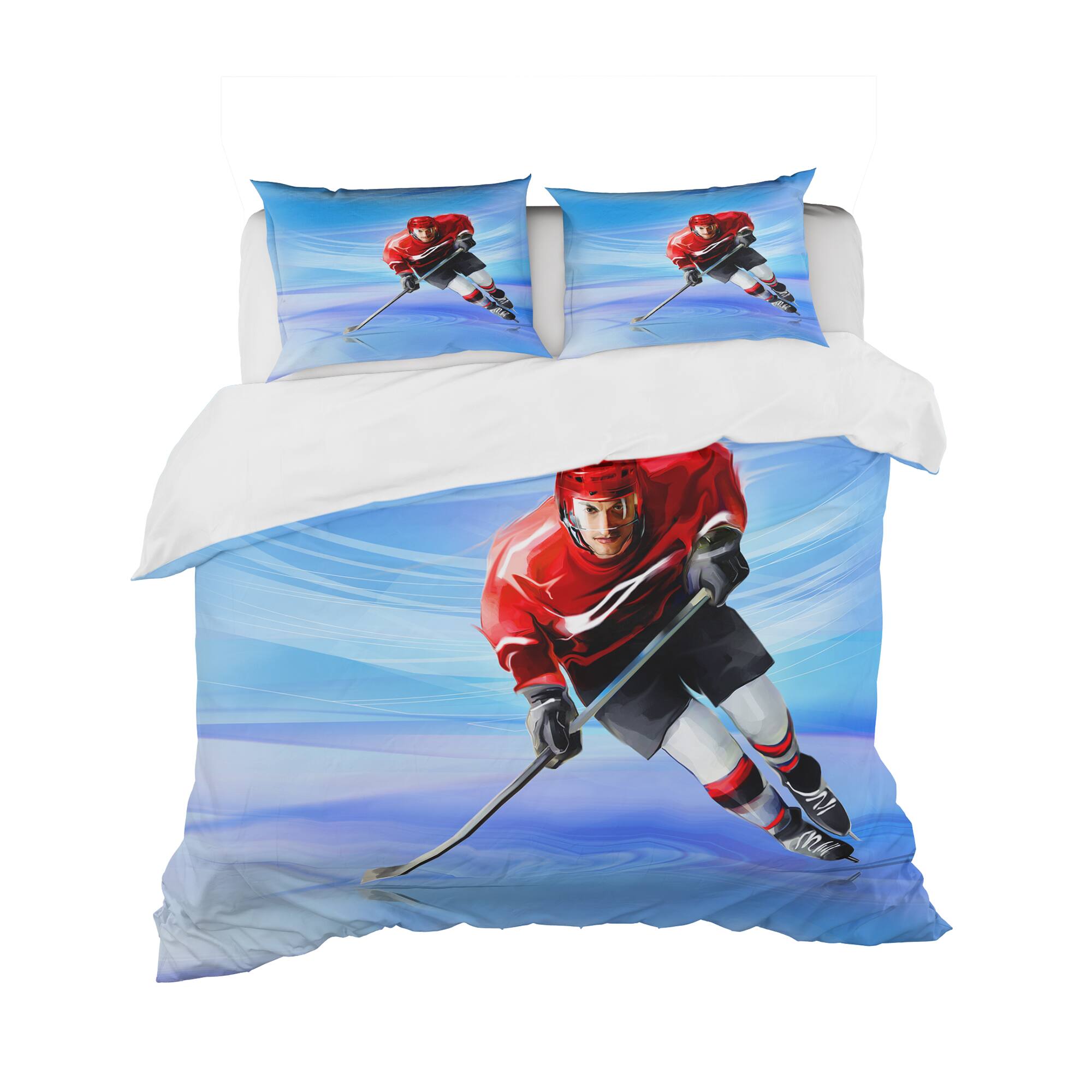 Designart &#x27;Male Hokey Player&#x27; Abstract Portrait Bedding Set - Duvet Cover &#x26; Shams
