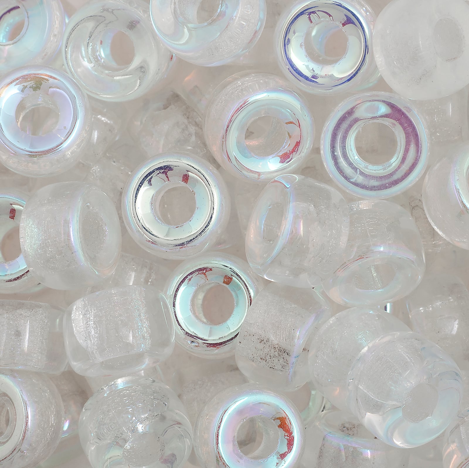 John Bead 9mm Transparent Crystal AB Czech Glass Pony Beads, 100ct.