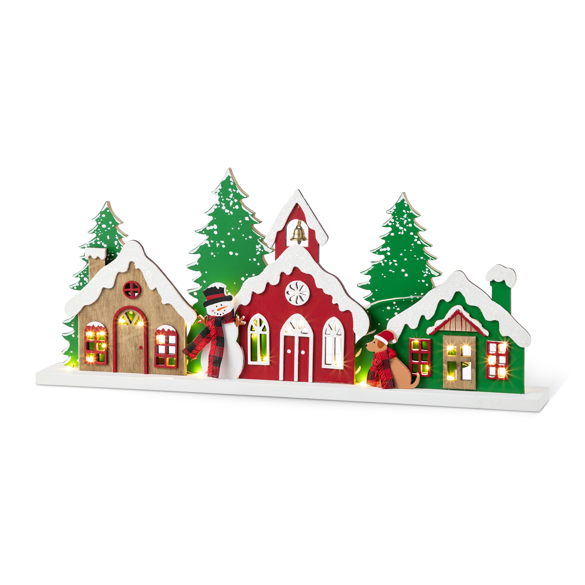 Glitzhome&#xAE; 20&#x22; Lighted Wooden Christmas Villages Table Decor