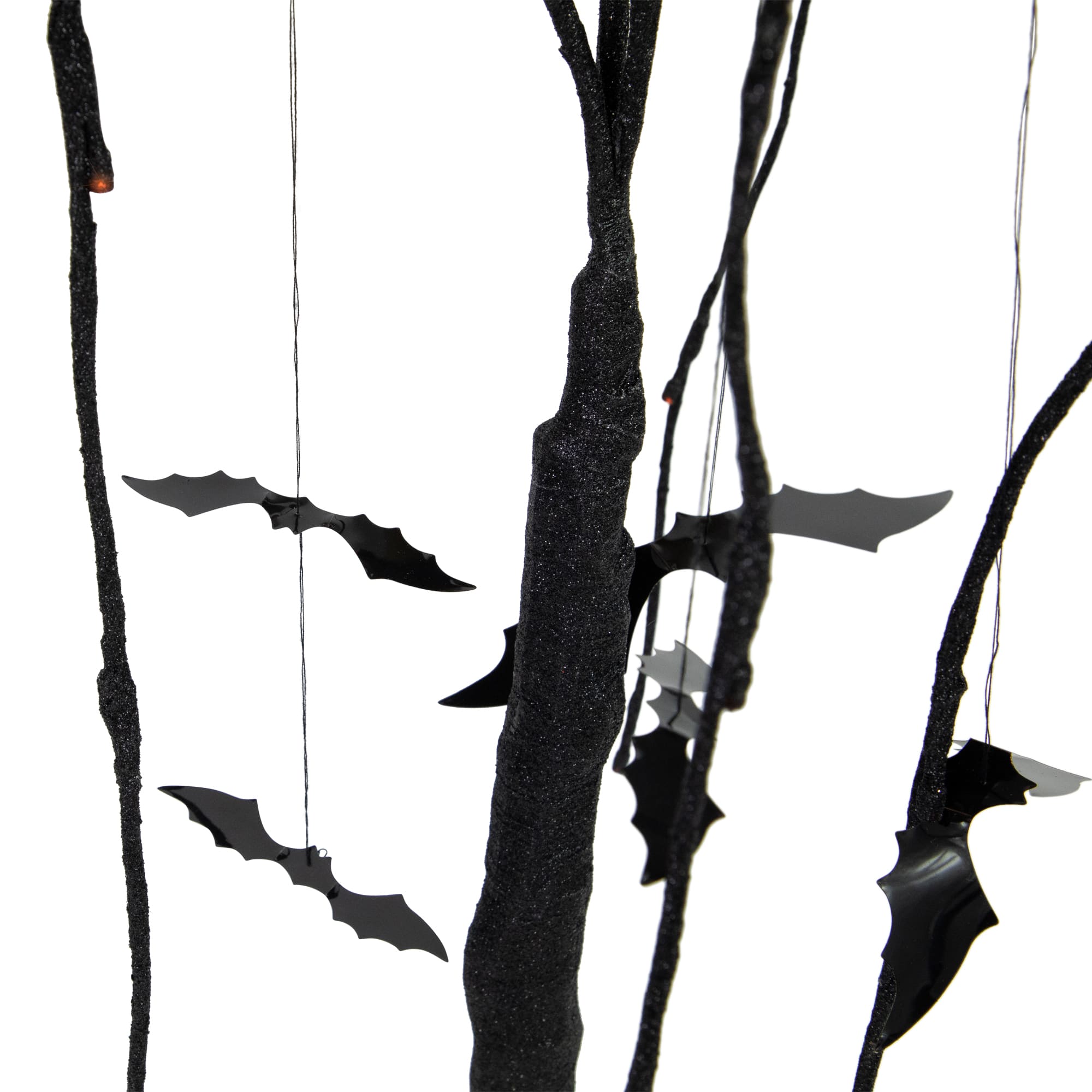 24" LED Lighted Black Glittered Halloween Willow Tree with Bats