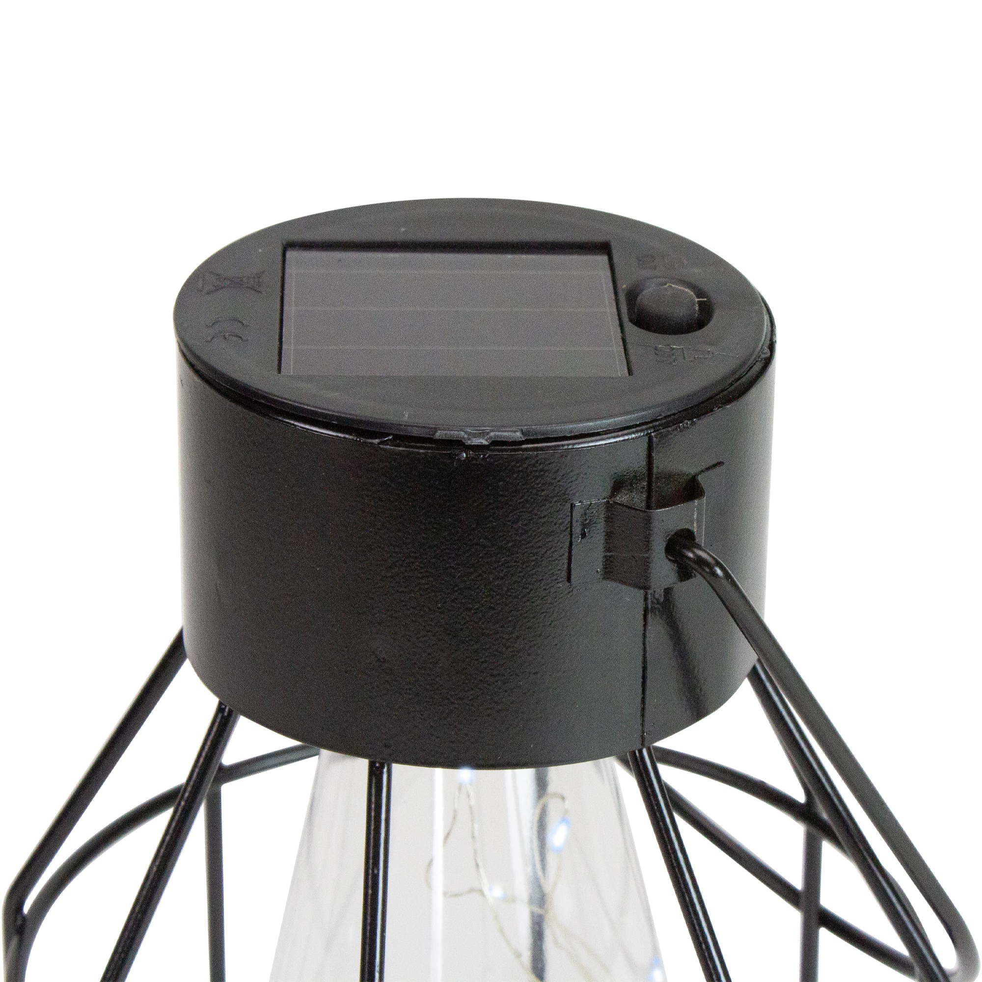 9.5&#x22; Black Geometric Oblong Outdoor Hanging Solar Lantern with Handle