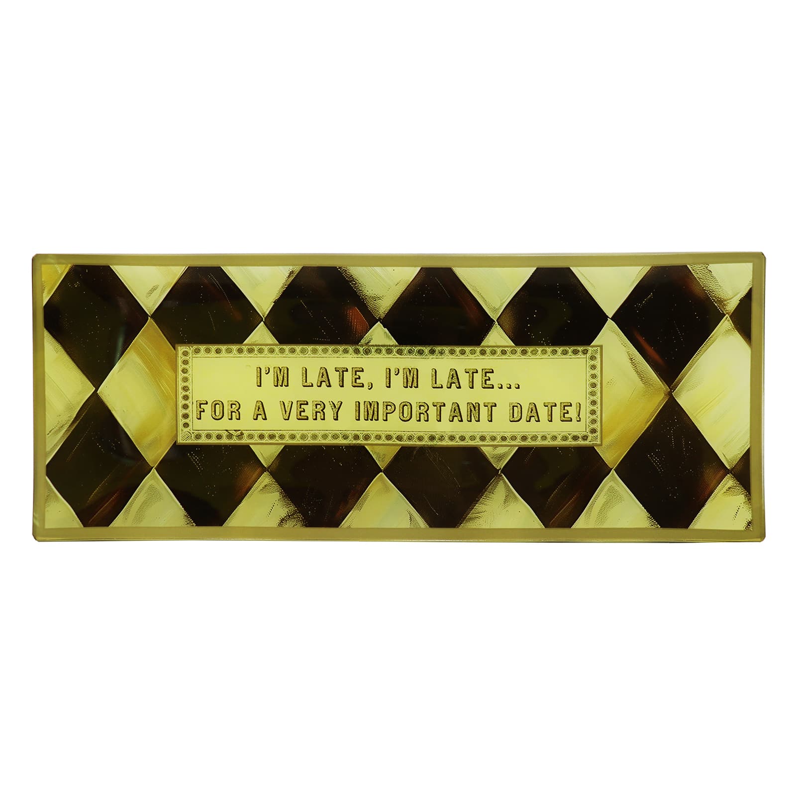10.5" Black & Gold Diamond I'm Late Decorative Glass Plate by Ashland®