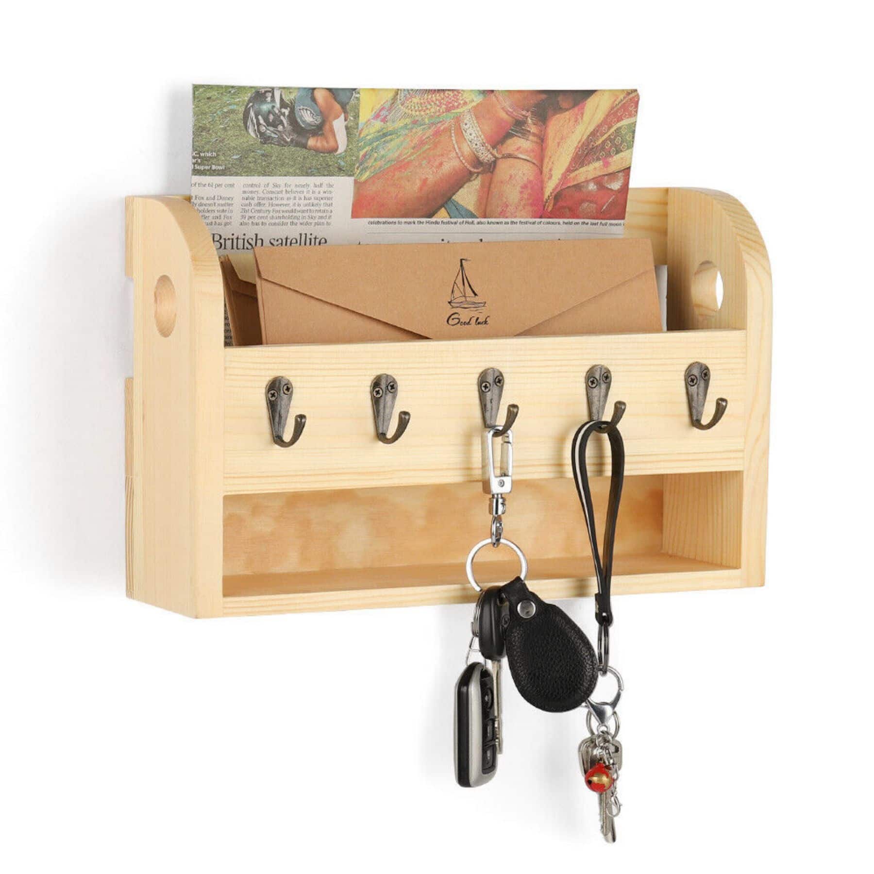 NEX™ Brown Wood Wall Mounted Mail & Key Holder