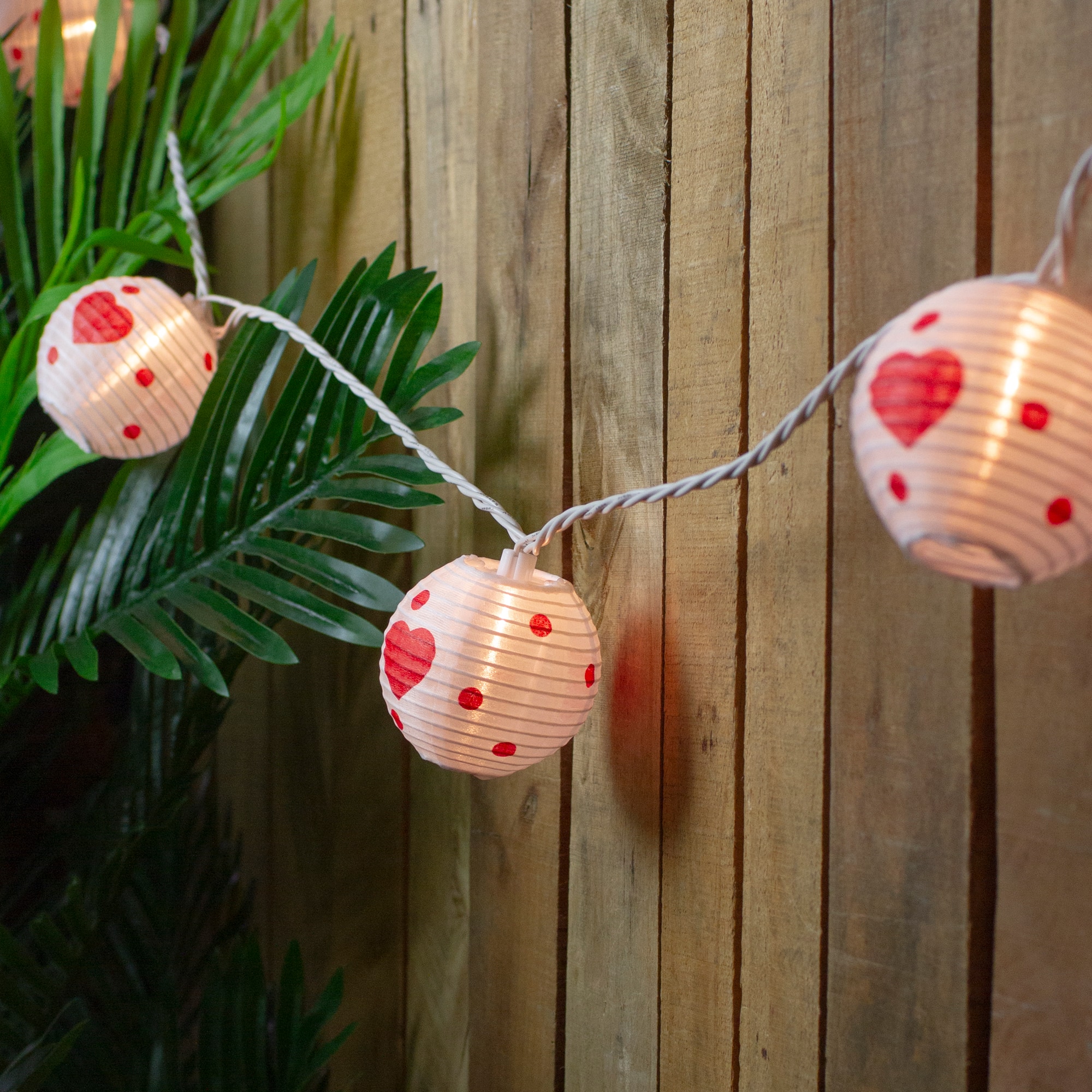 10ct. White &#x26; Red Heart Paper Lantern Valentine&#x27;s Day String Lights