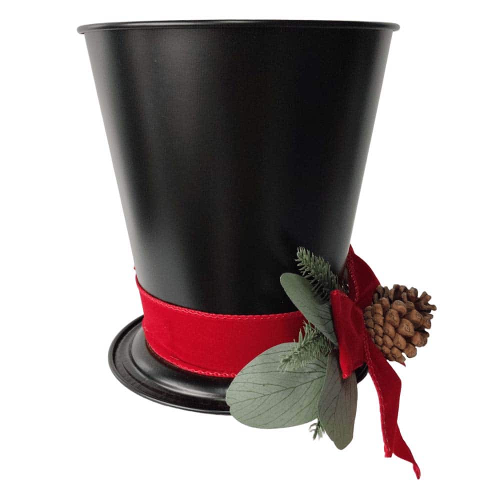 Black Top Hat Container with Red Bow &#x26; Pinecones by Ashland&#xAE;