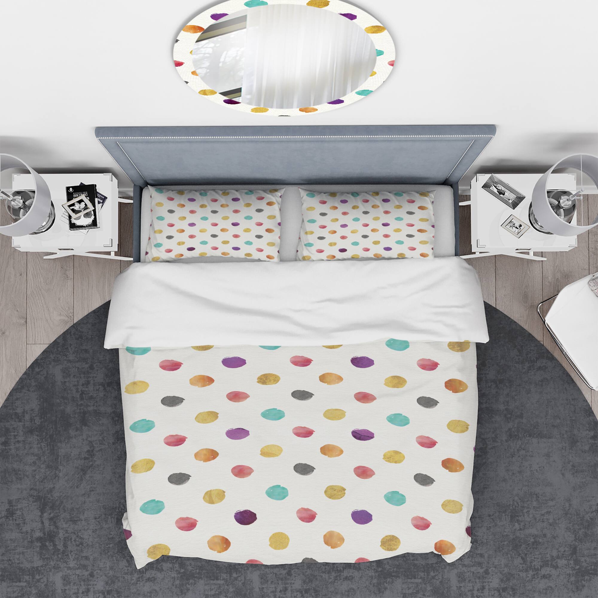 Designart &#x27;Orange Blue and Purple Polka Dot Pattern&#x27; Geometric Bedding Set - Duvet Cover &#x26; Shams