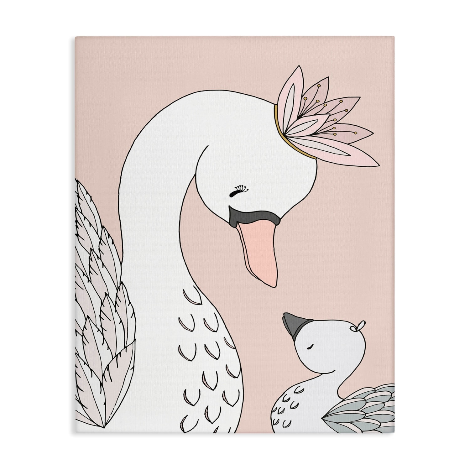 Stupell Industries Mother & Baby Swan Flower Crowns Princess Animals Canvas Wall Art