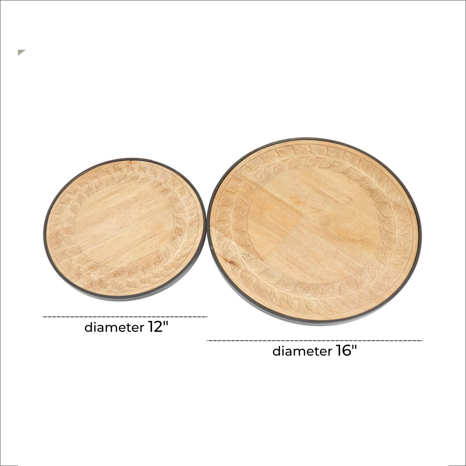 Set of 2" Brown Rubber Wood Modern Lazy Susan Trays, 2" x 12" x 12"