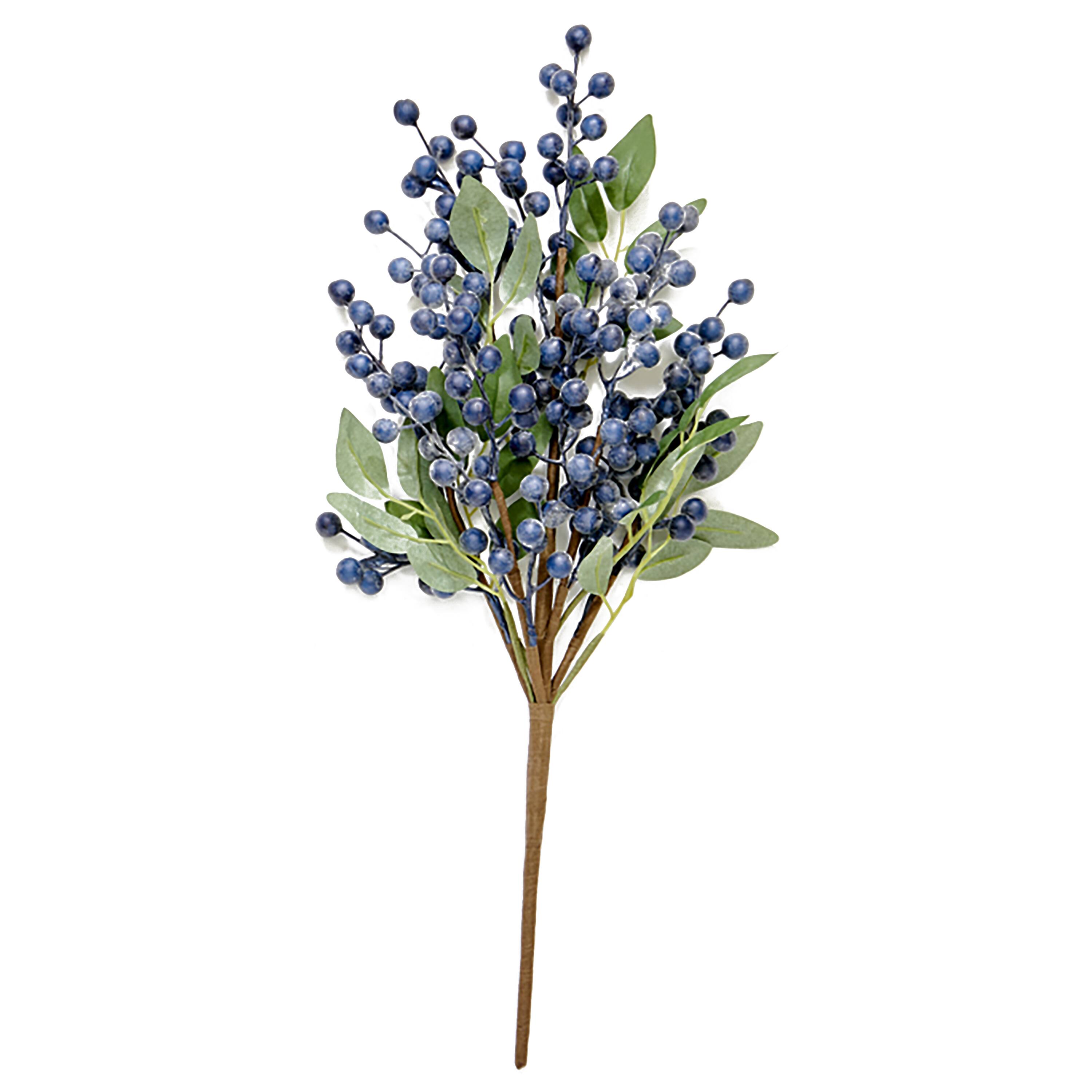 21" Artificial Blueberries & Green Leaves Spray