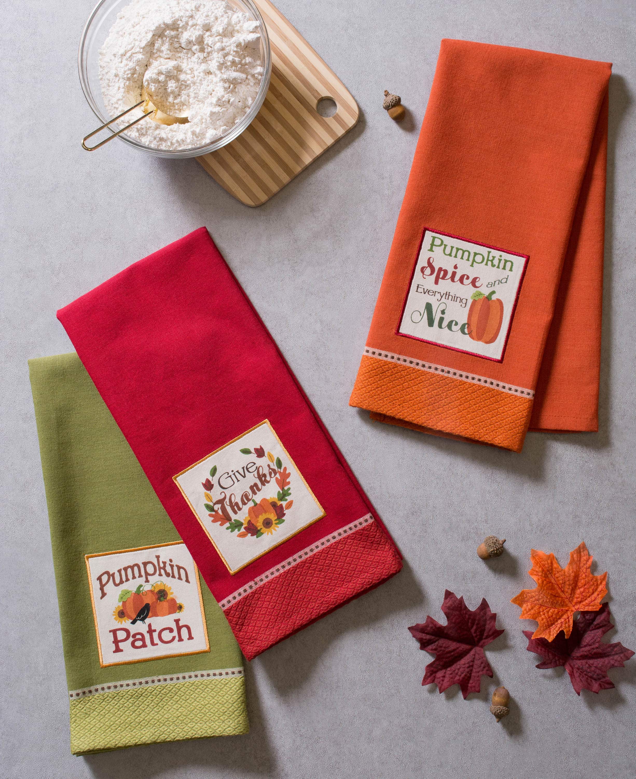 DII&#xAE; Assorted Country Pumpkin Embroidered Dishtowel Set