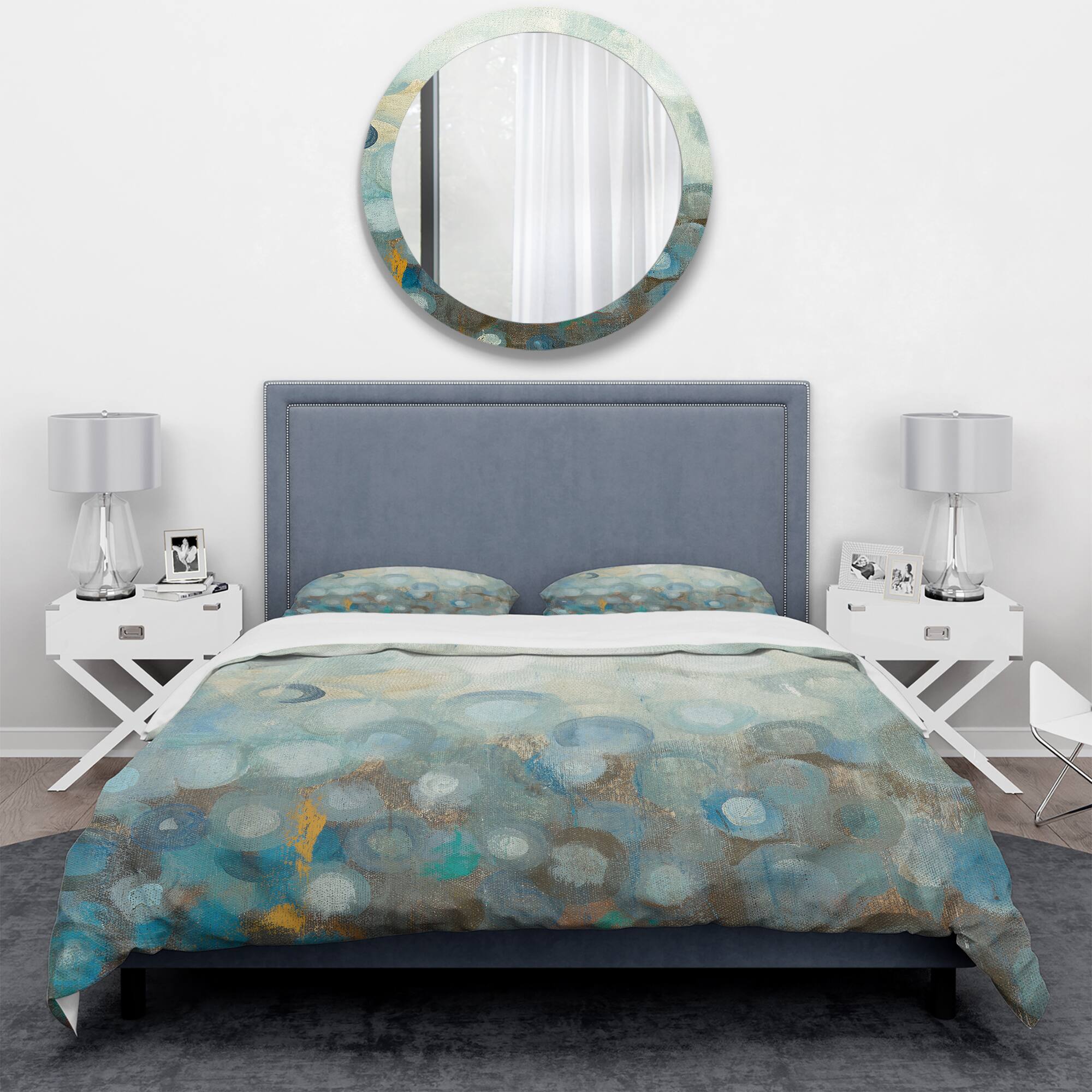Designart &#x27;Blue and Bronze Dots on Glass II&#x27; Geometric Bedding Set - Duvet Cover &#x26; Shams