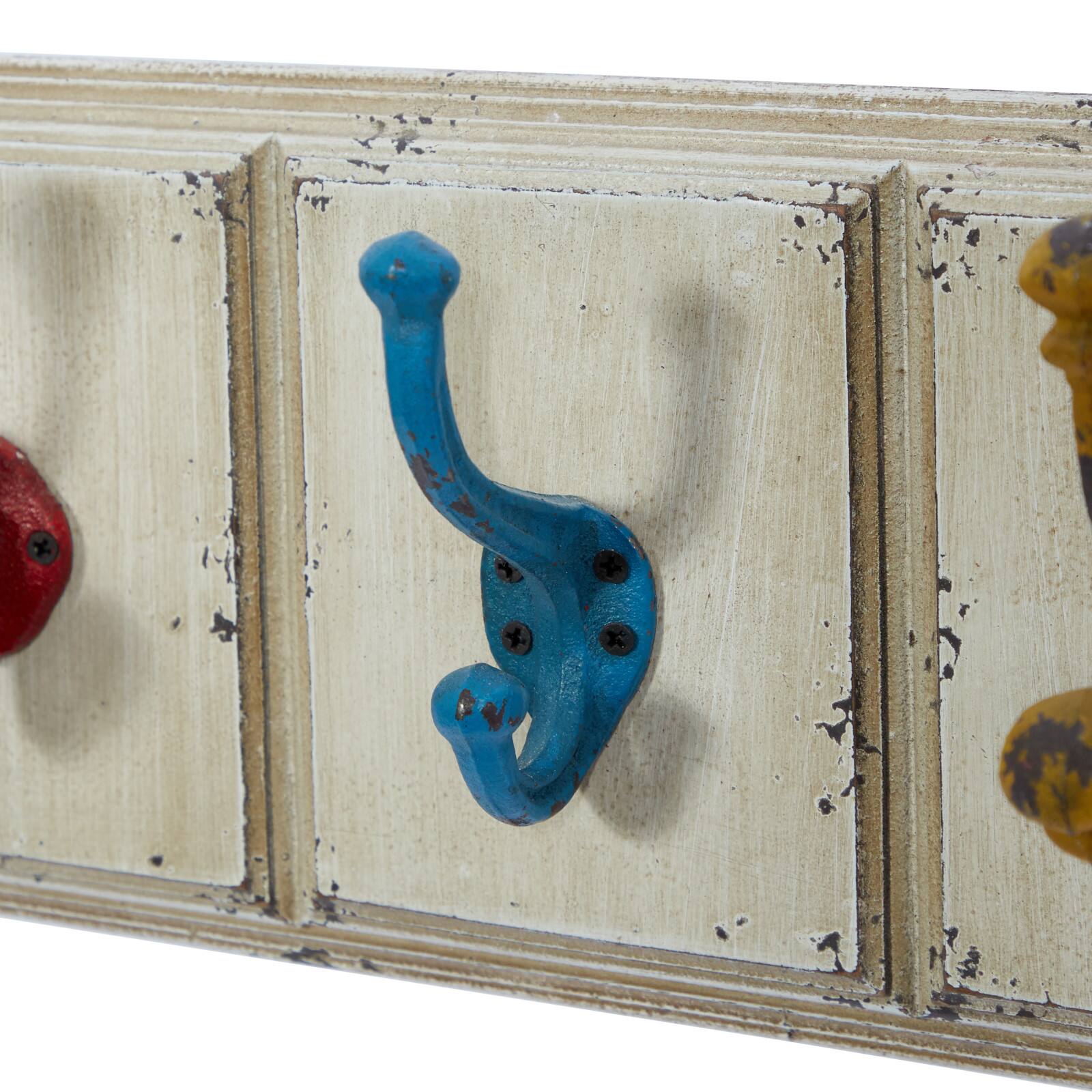 White Wood Farmhouse Wall Hooks, 7&#x22; x 24&#x22; x 4&#x22;