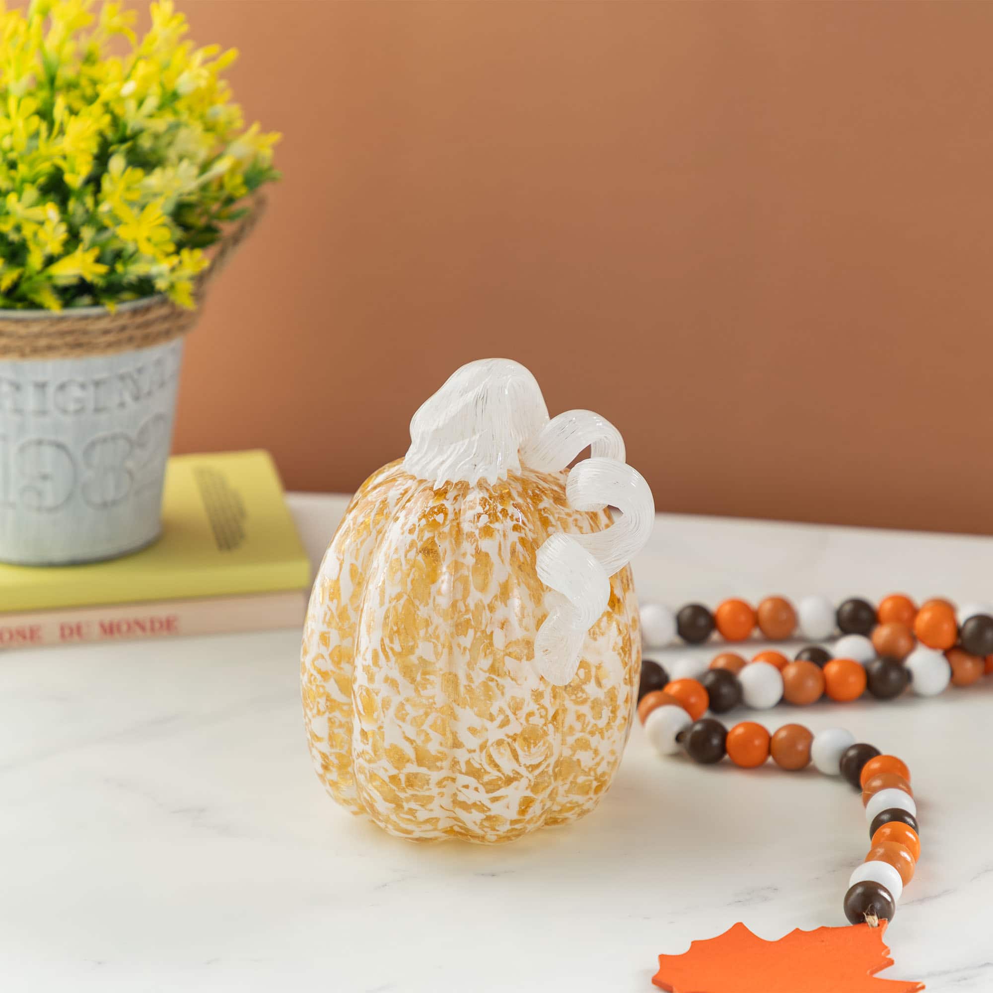 Glitzhome® Amber Dots Fall Pumpkin Glass Tabletop Accent