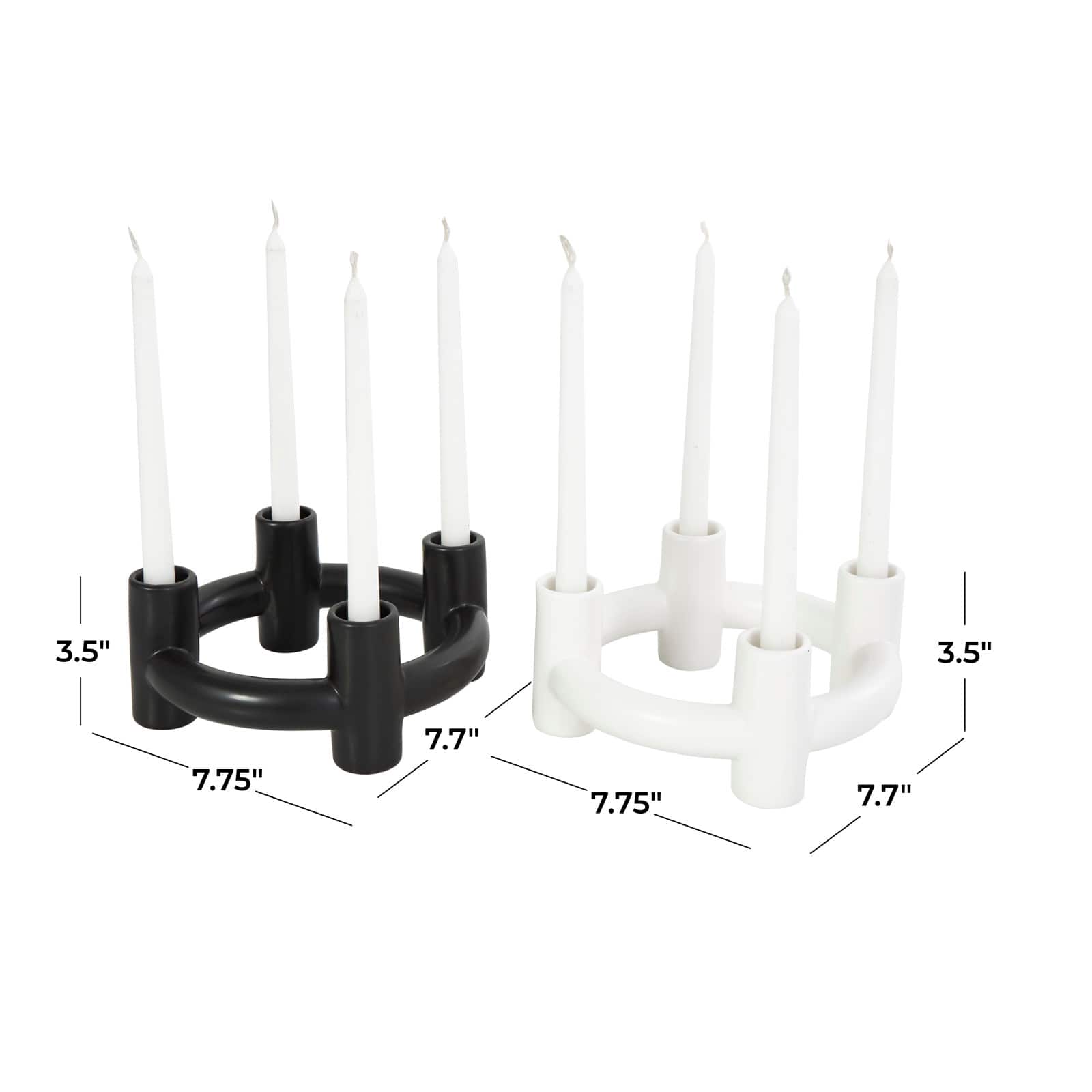 CosmoLiving by Cosmopolitan 8" Black & White Ceramic Geometric Circle Taper Candle Holder Set