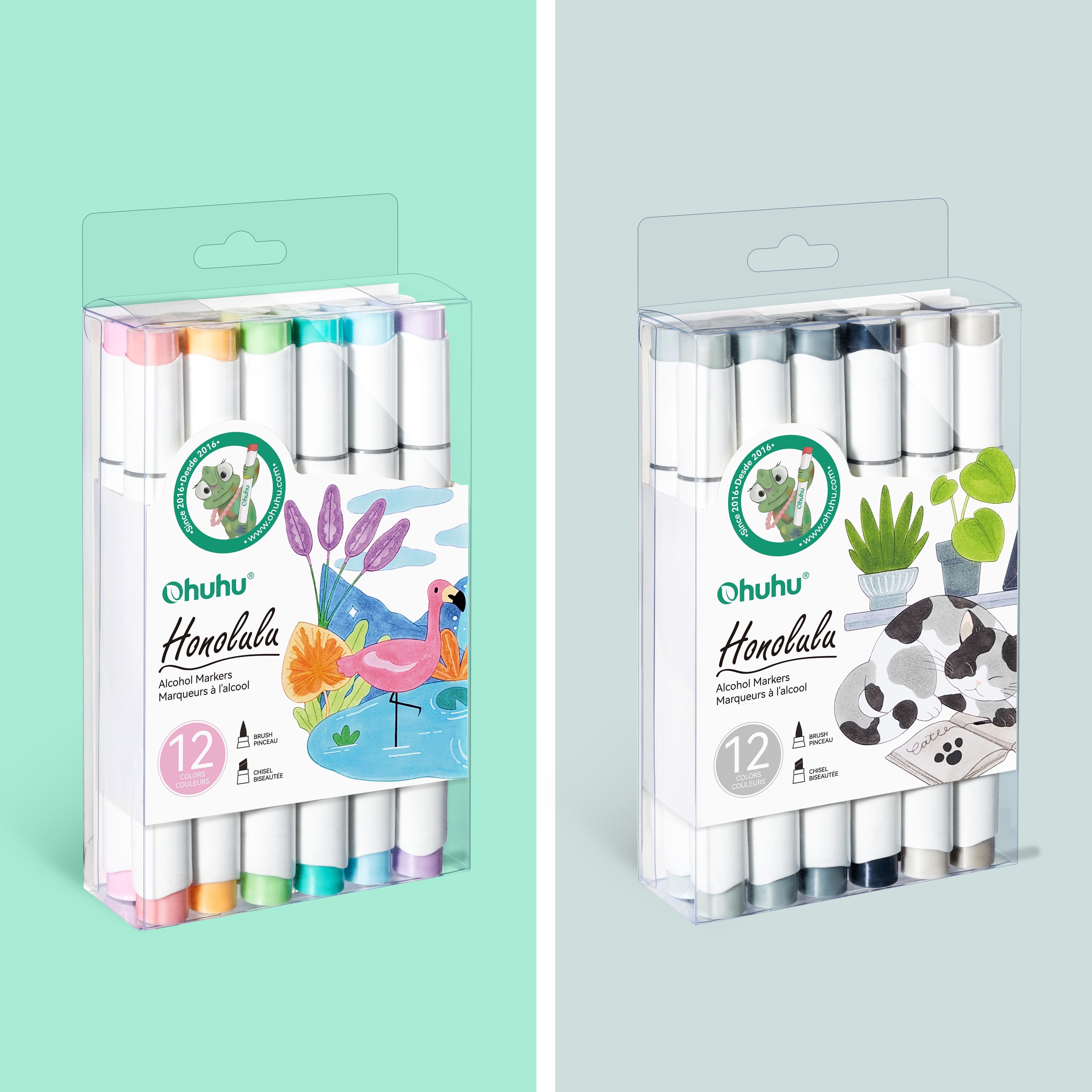 Ohuhu&#xAE; Honolulu Brush &#x26; Chisel Dual Tip Gray Tones Marker Set