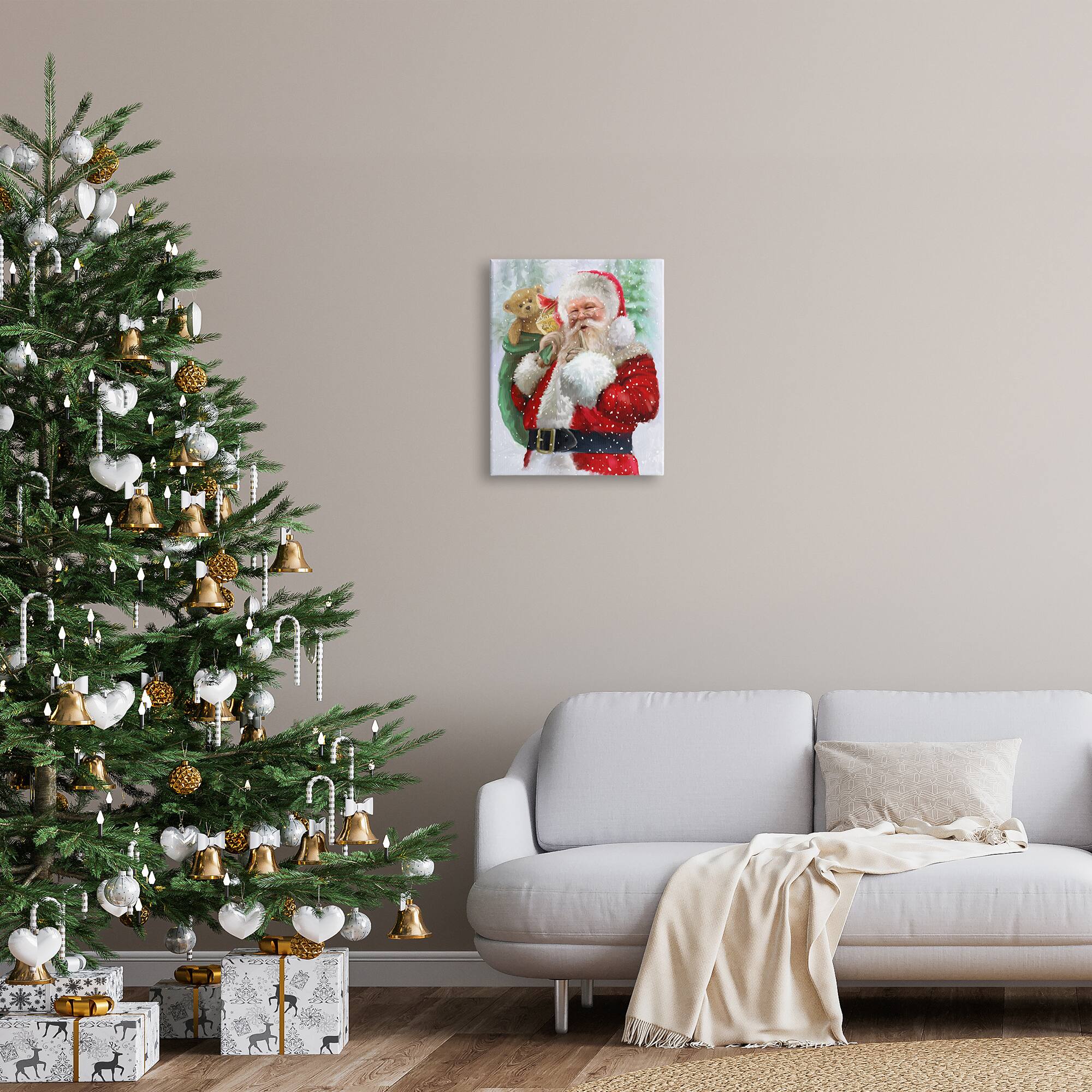 Stupell Industries Jolly Shh Santa Claus Gift Sack Canvas Wall Art