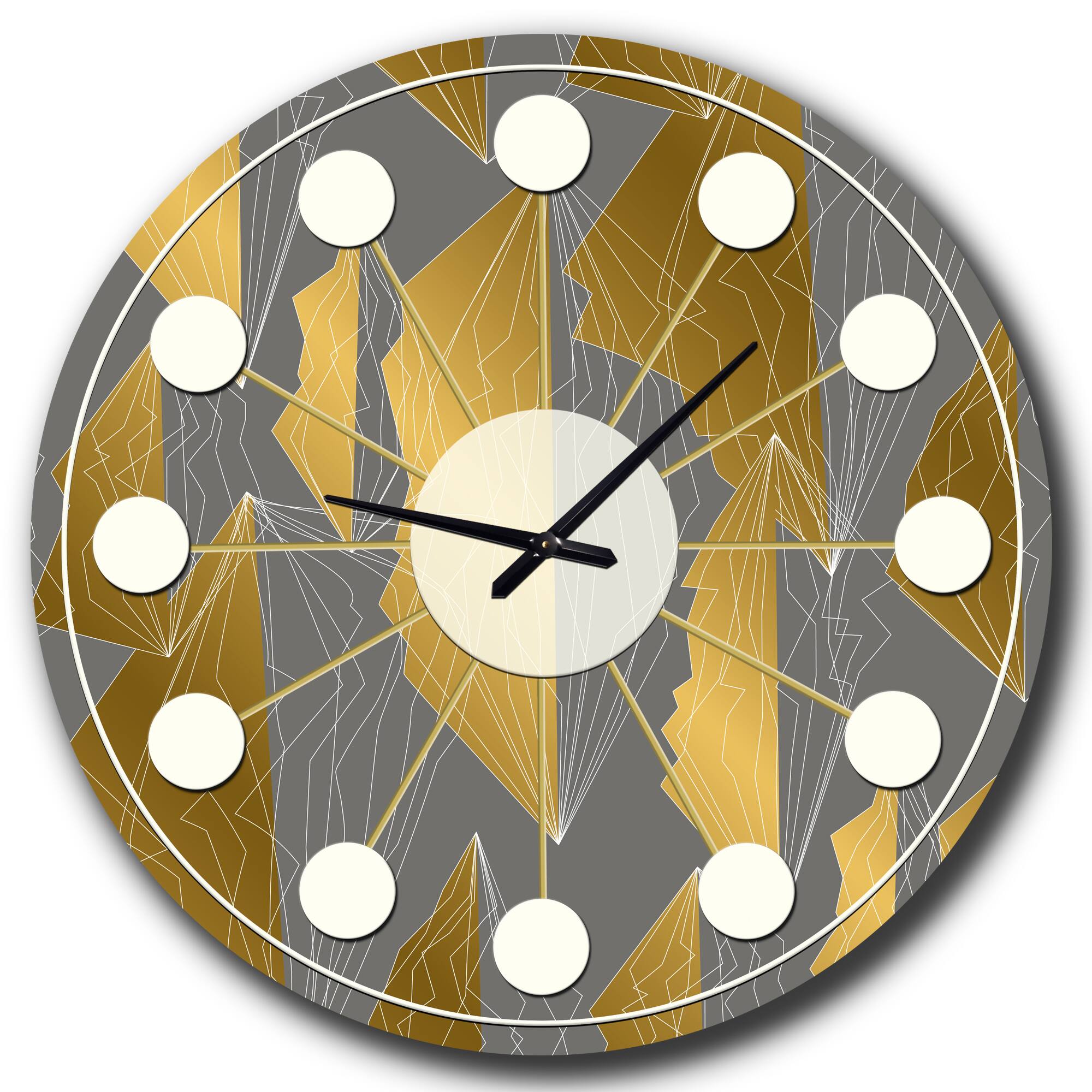 Designart &#x27;Golden Polygon Pattern Mid-Century Modern Wall Clock