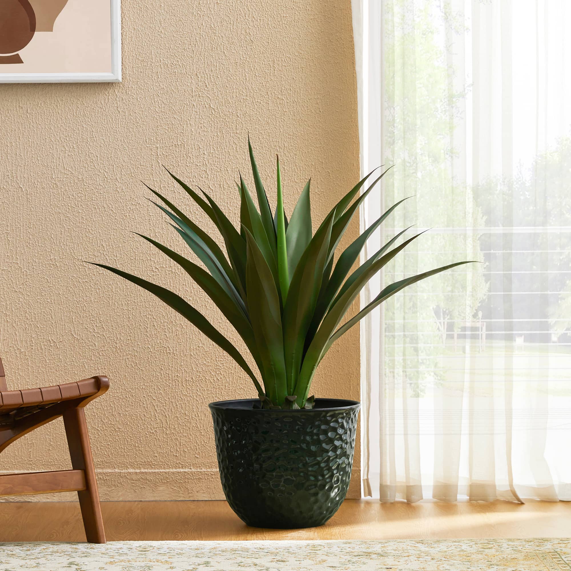 Glitzhome® 11.75" Honeycomb Textured Green Faux Ceramic Plastic Planters, 3ct.