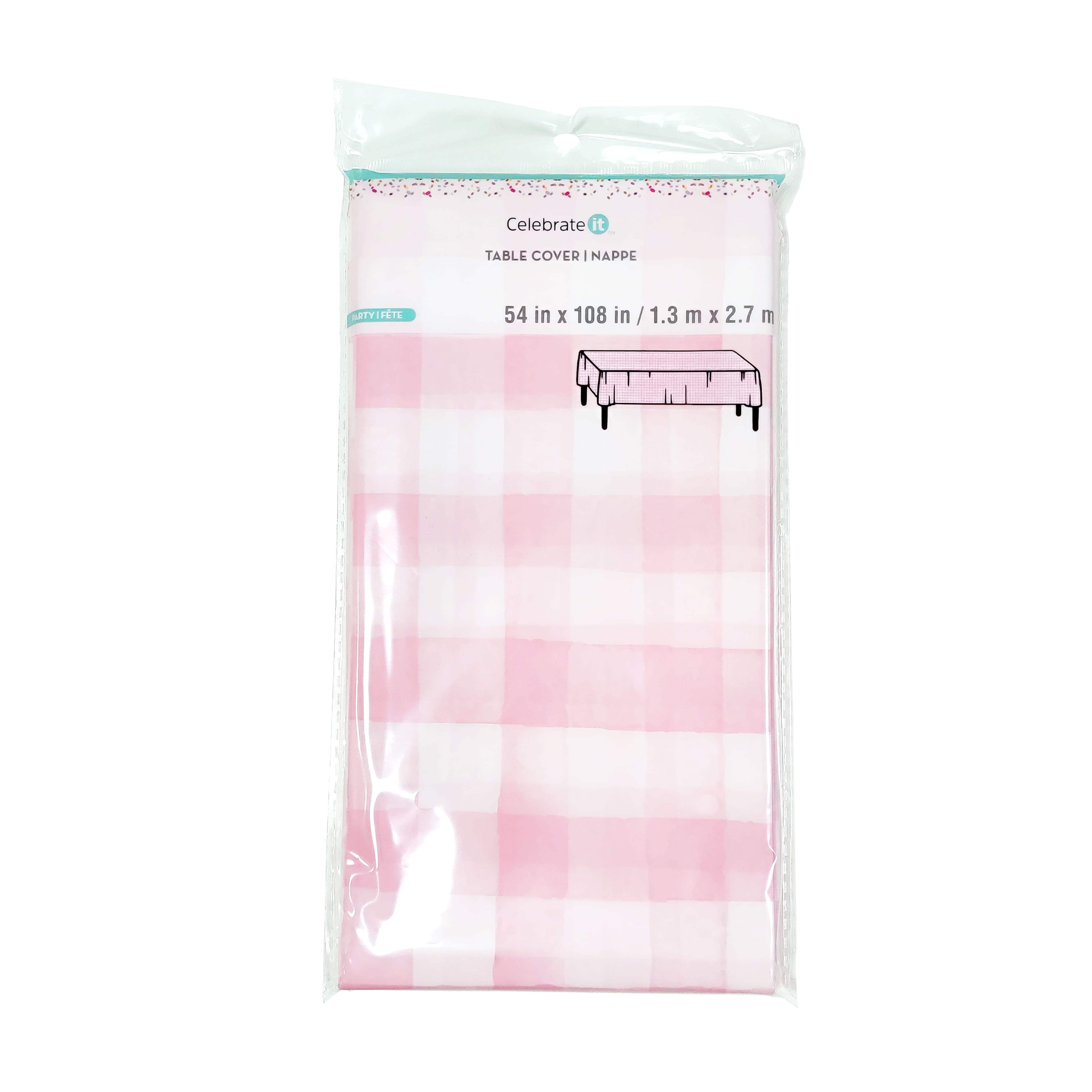 54&#x22; x 108&#x22; Pink Gingham Plastic Table Cover by Celebrate It&#x2122;