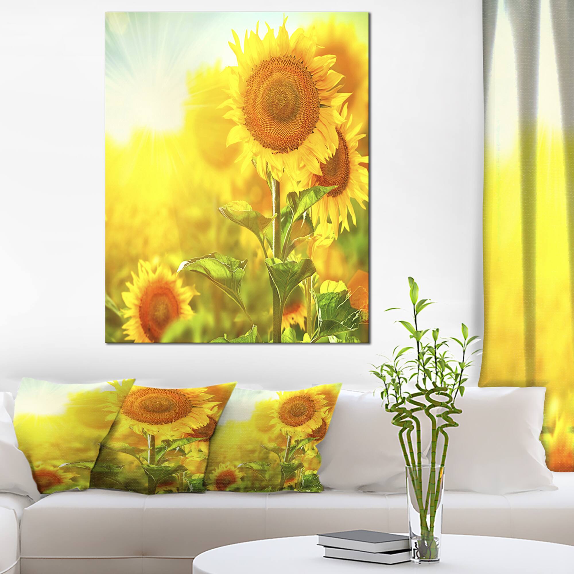 Designart - Bright Sunflowers Blooming on Field - Large Animal Canvas Art Print
