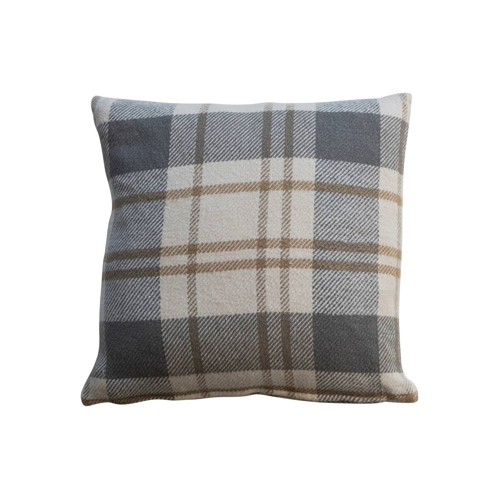 Hello Honey&#xAE; 20&#x22; Brown, Gray &#x26; Natural Plaid Brushed Flannel Throw Pillow