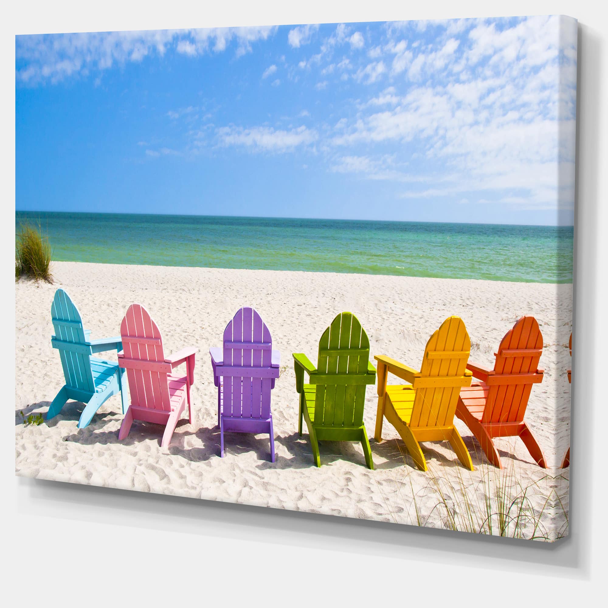 Designart - Adirondack Beach Chairs - Seashore Photo Canvas Art Print